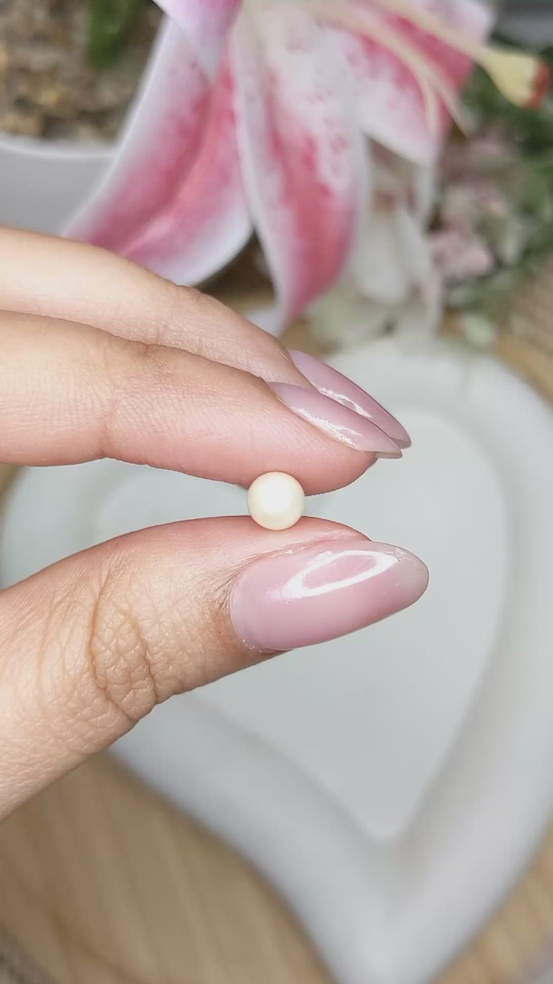 1.20 Ct. Cream with Silver Overtone Akoya Pearl from China Size Video