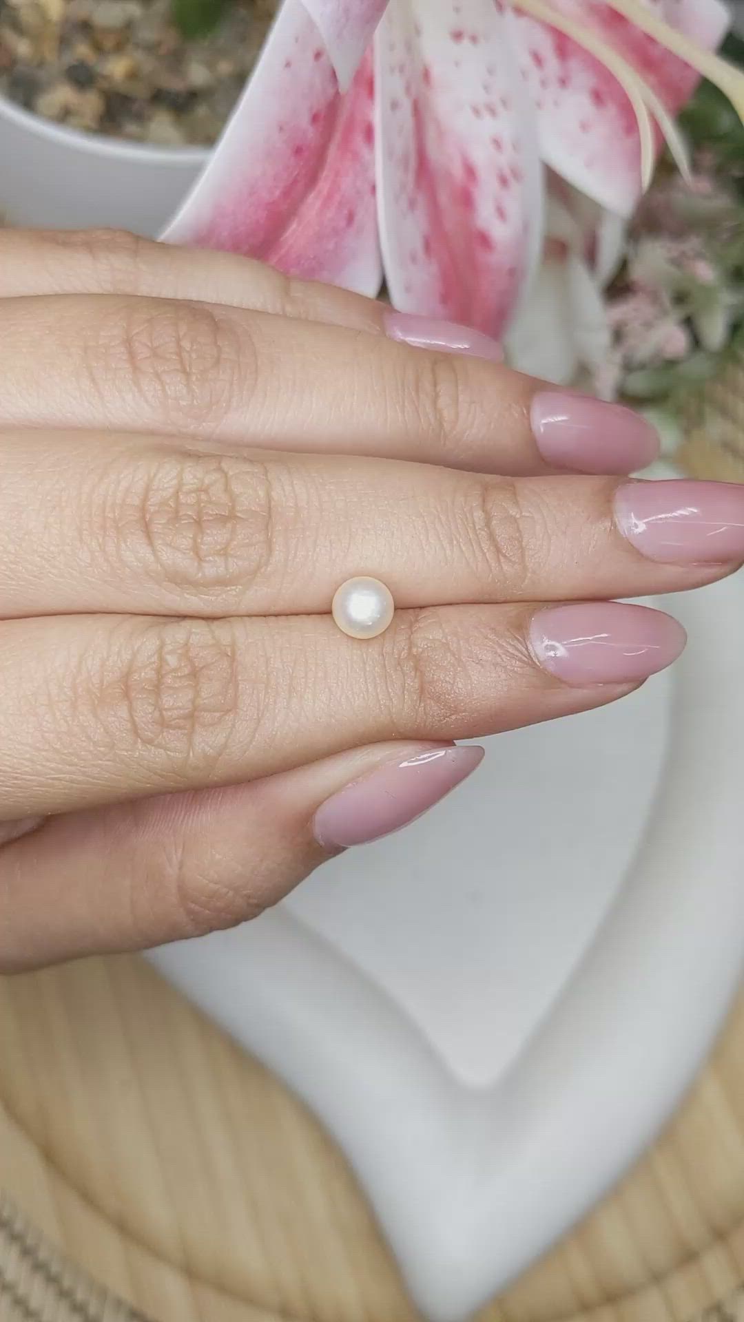 1.30 Ct. Cream with Silver Overtone Akoya Pearl from China Size Video