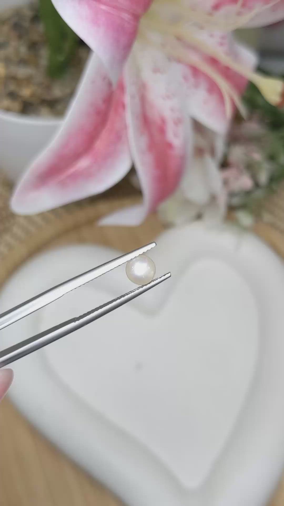 1.30 Ct. Cream with Silver Overtone Akoya Pearl from China Size Video
