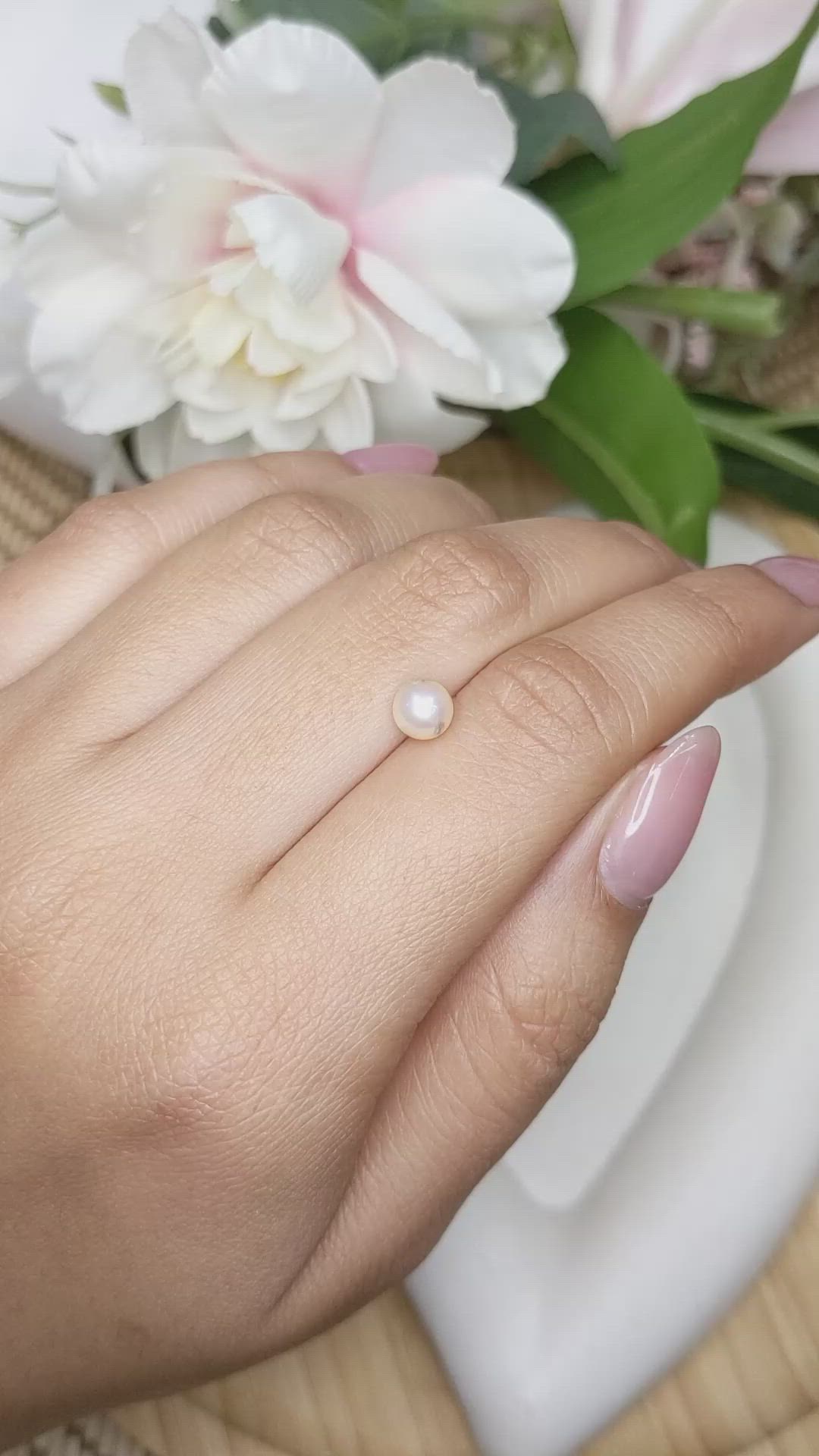 1.24 Ct. Cream with Silver Overtone Akoya Pearl from China Size Video
