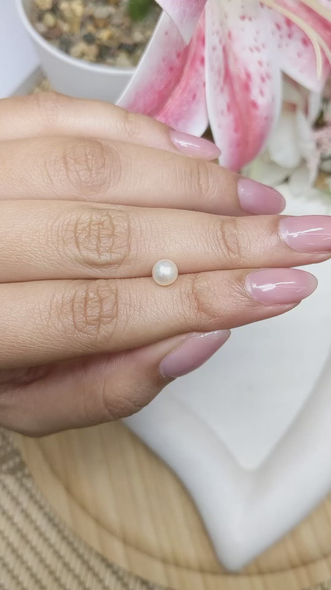 1.24 Ct. Cream with Silver Overtone Akoya Pearl from China Size Video