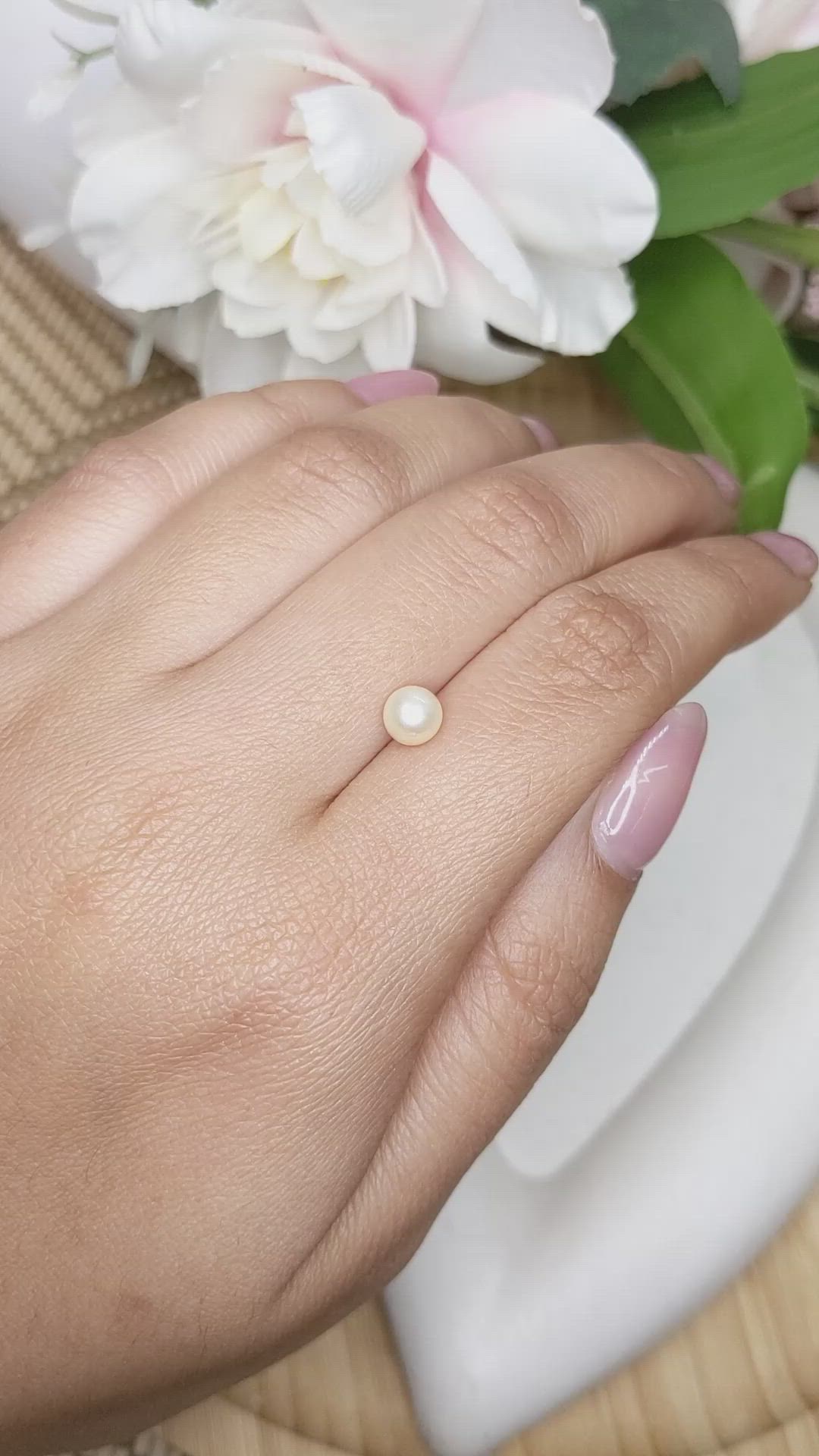 1.20 Ct. Cream with Silver Overtone Akoya Pearl from China Size Video