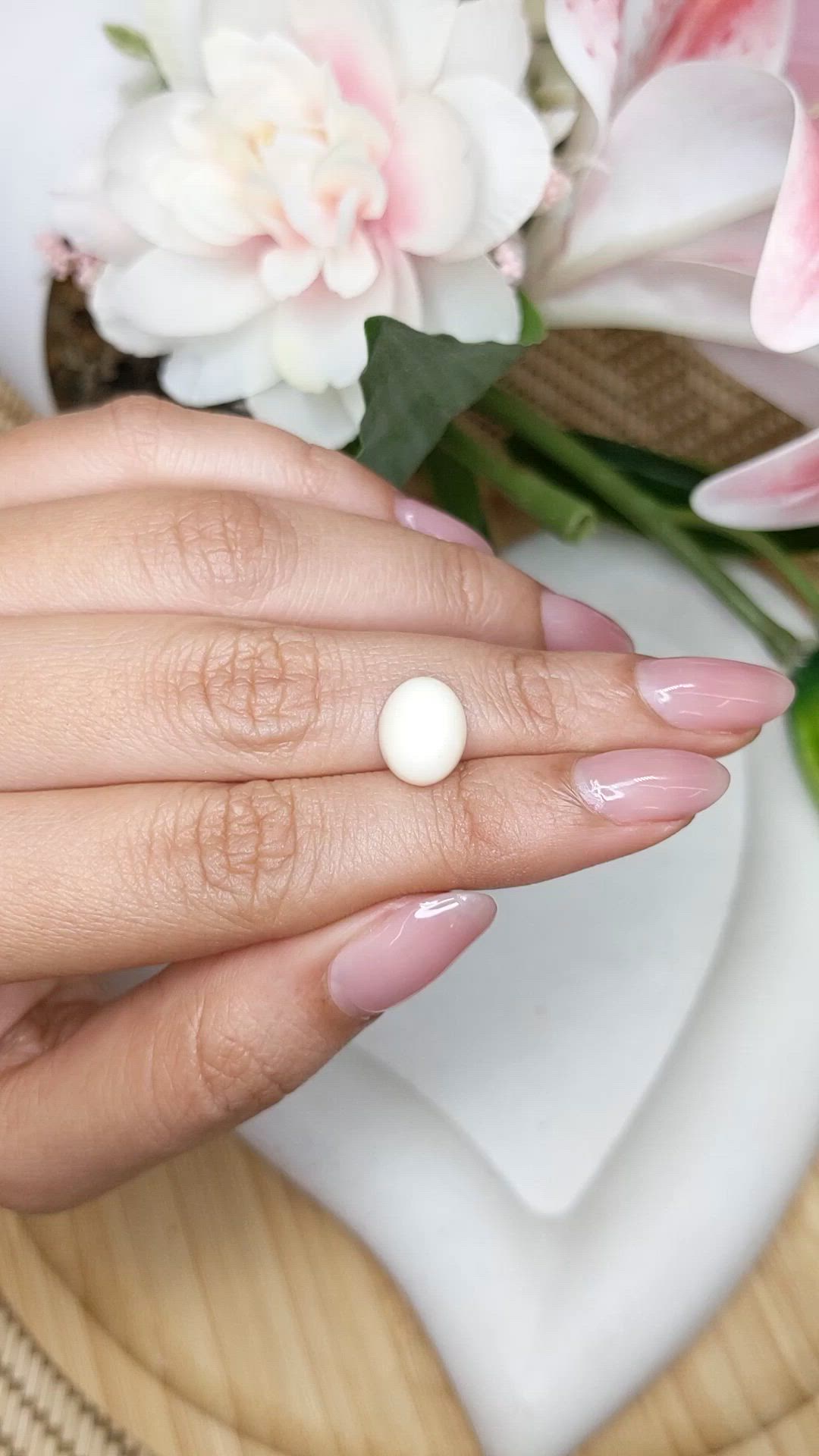 3.71 Ct. Salmon and White Cabochon Coral from Italy Size Video