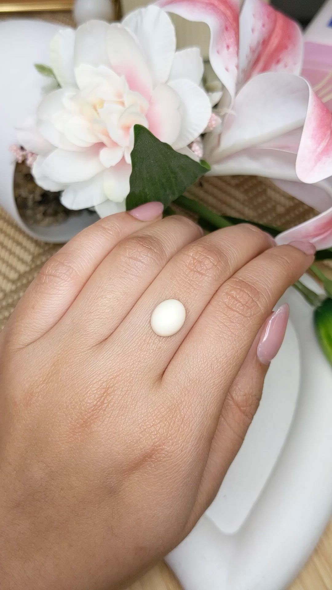 3.71 Ct. Salmon and White Cabochon Coral from Italy Size Video