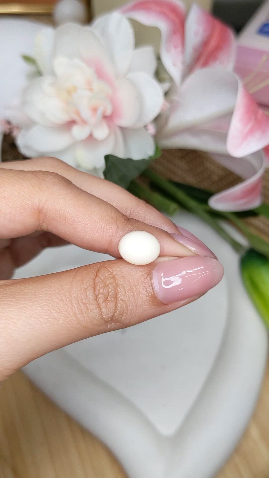 3.71 Ct. Salmon and White Cabochon Coral from Italy Size Video