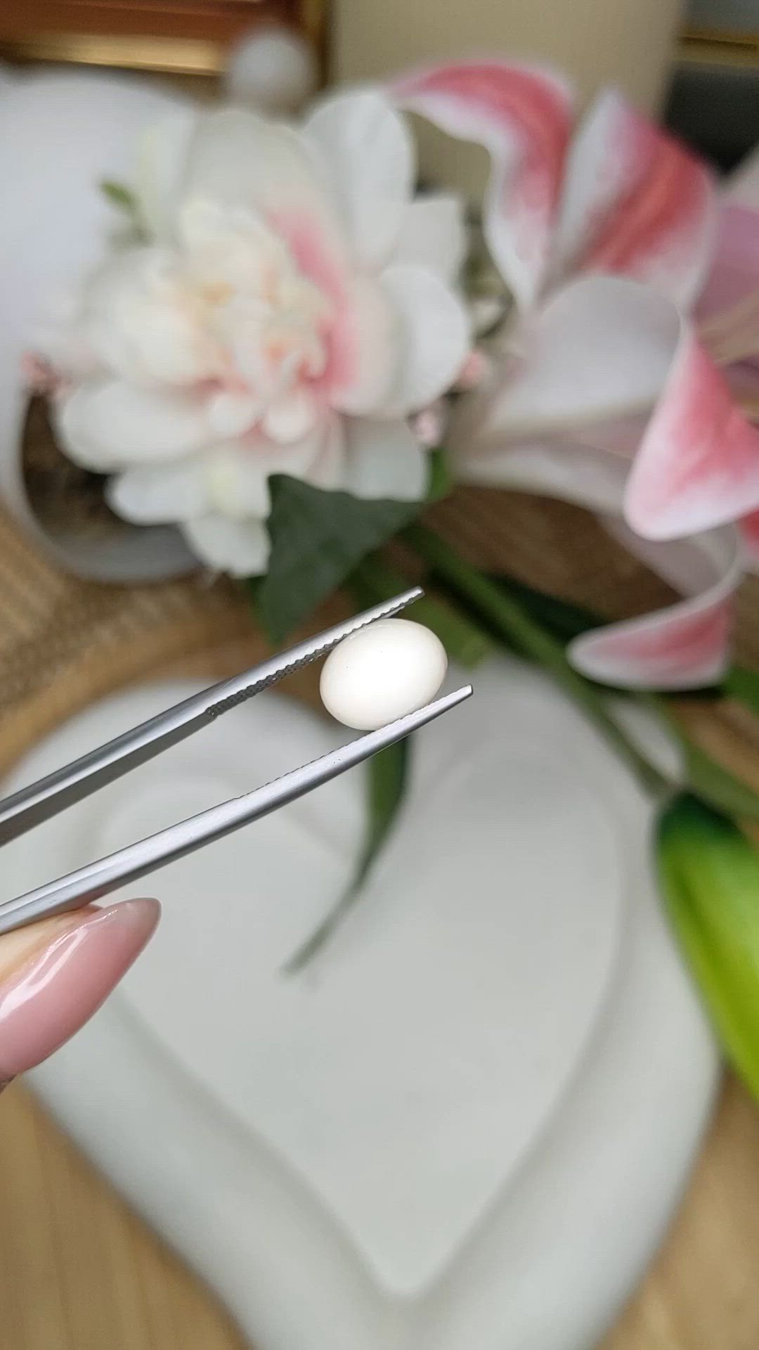 3.50 Ct. Salmon and White Cabochon Coral from Italy Size Video