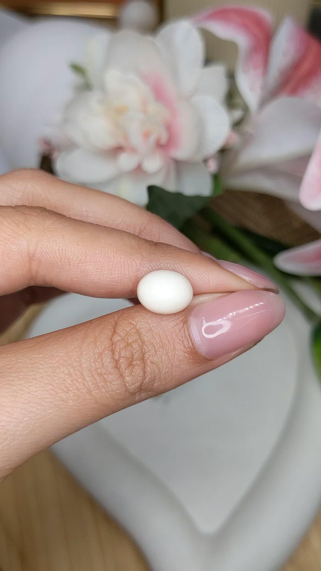 3.50 Ct. Salmon and White Cabochon Coral from Italy Size Video