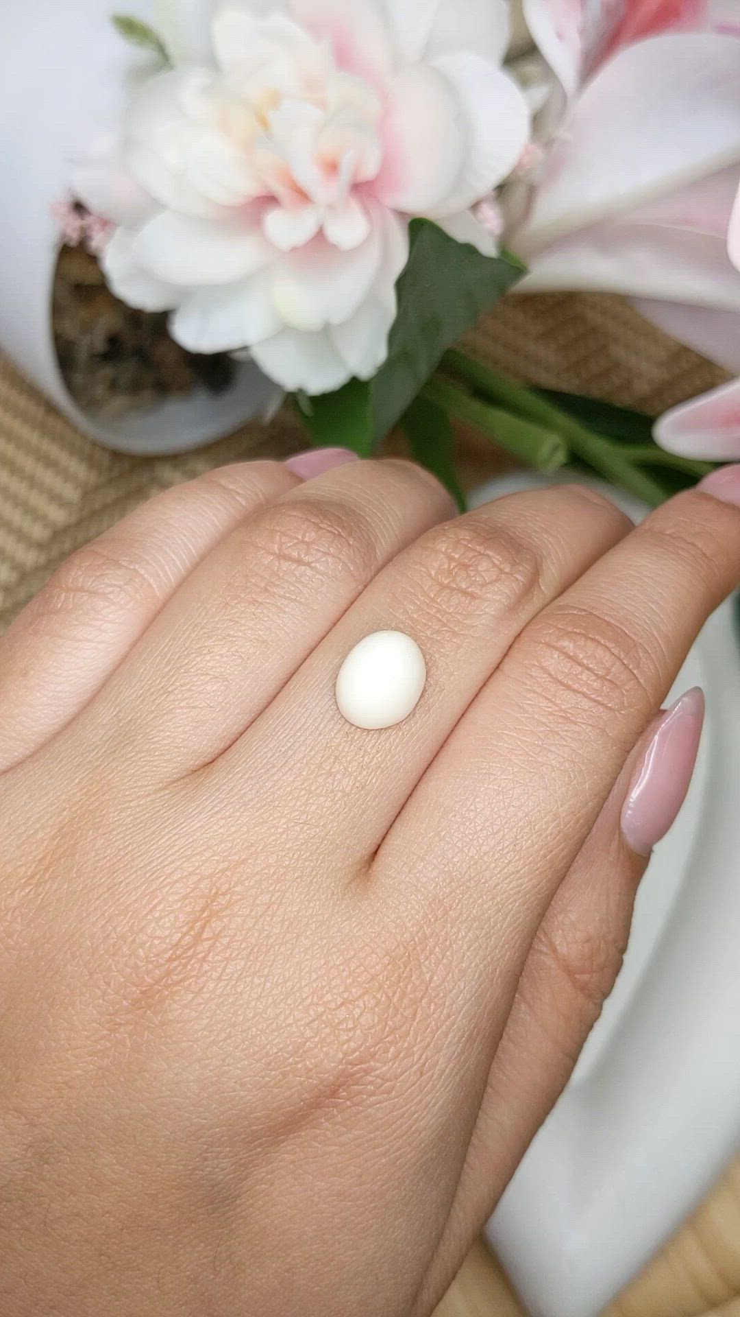 3.50 Ct. Salmon and White Cabochon Coral from Italy Size Video