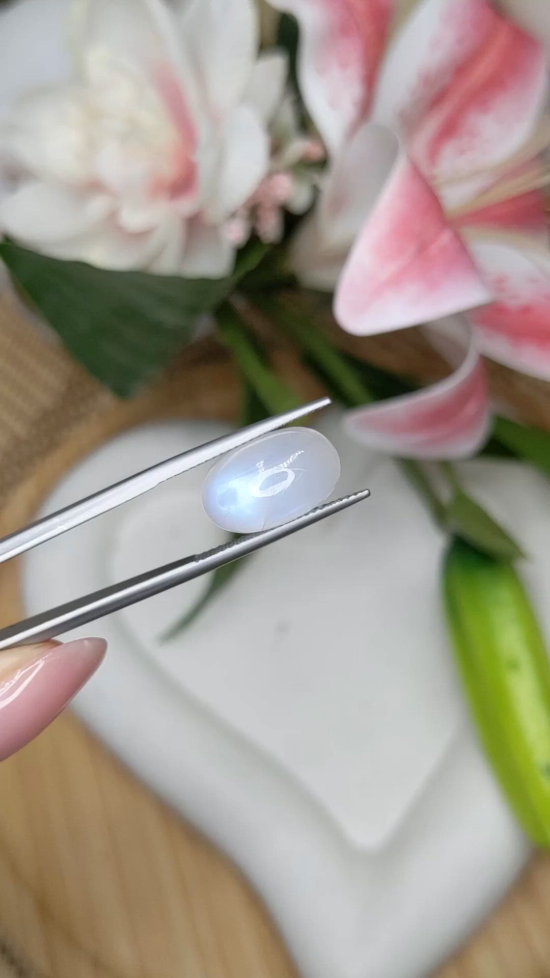 7.69 Ct. White Cabochon Moonstone from Brazil Size Video