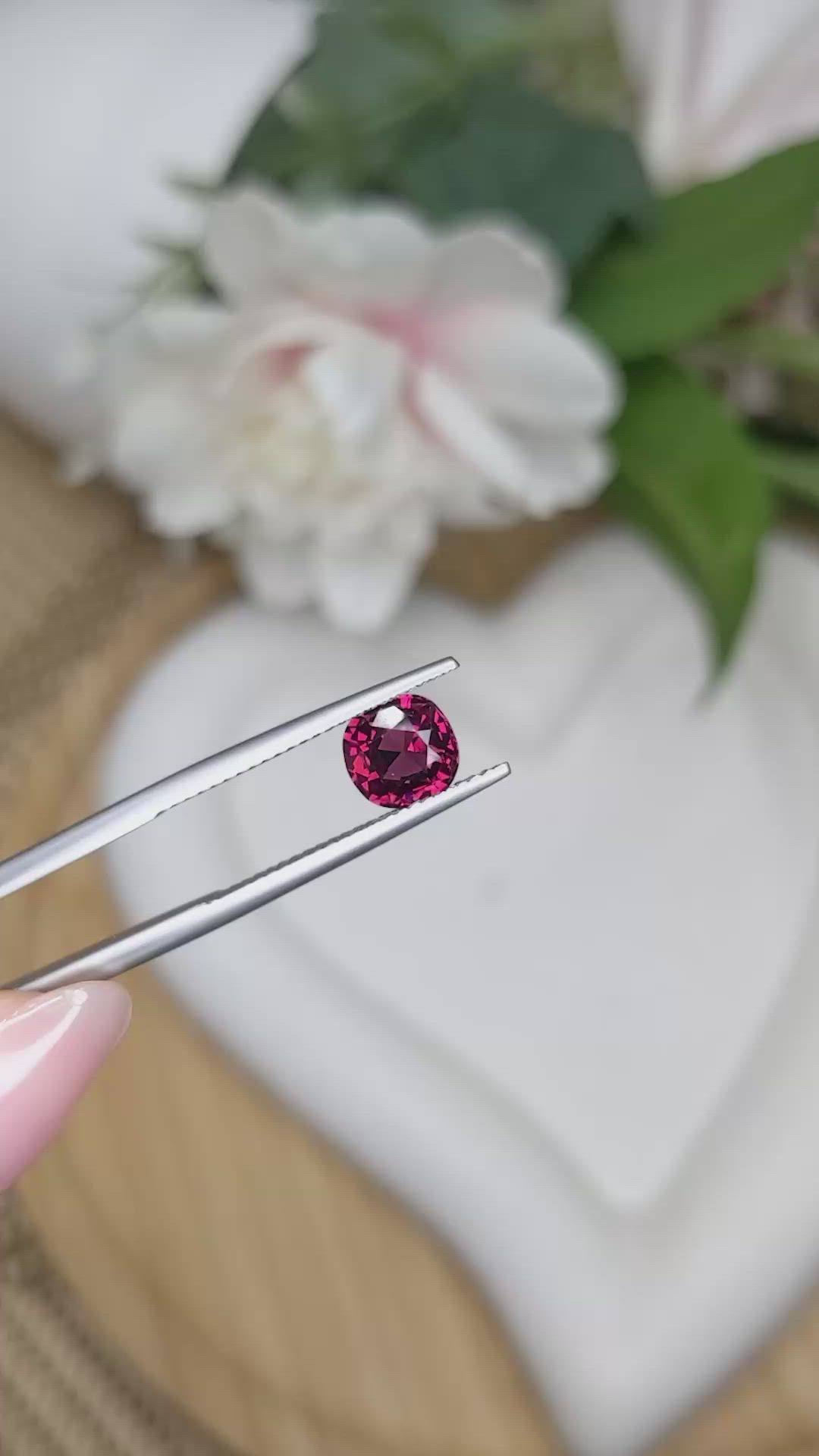 1.53 Ct. Purplish Red Rhodolite Garnet from Ceylon (Sri Lanka) Size Video