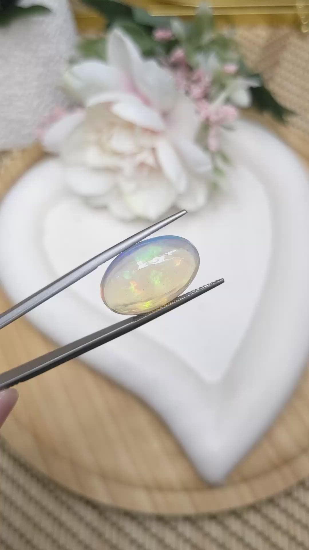 10.72 Ct. Multi Color Cabochon White Opal (Light Opal) from Ethiopia Size Video