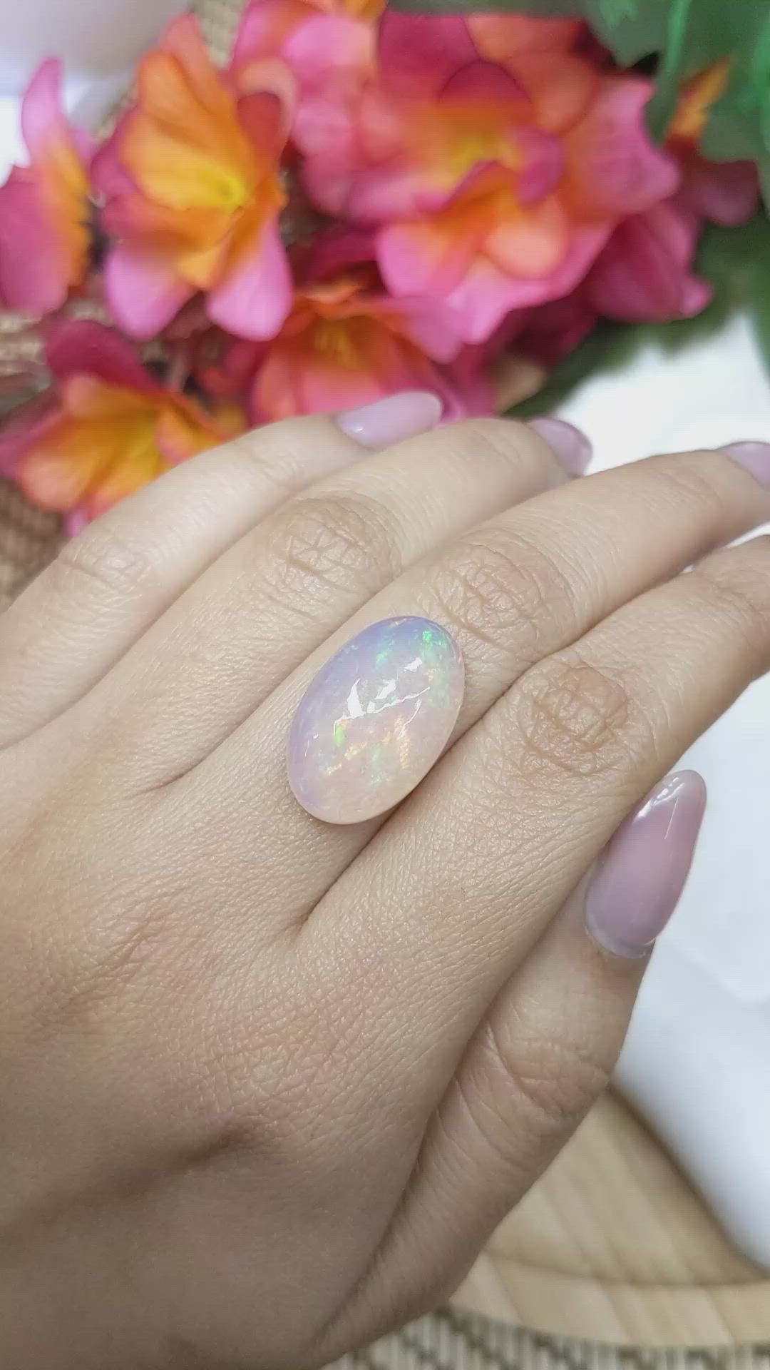 10.72 Ct. Multi Color Cabochon White Opal (Light Opal) from Ethiopia Size Video
