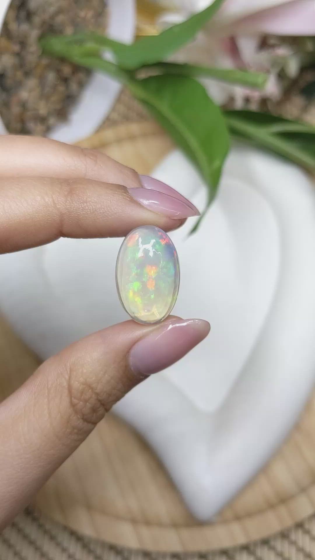10.72 Ct. Multi Color Cabochon White Opal (Light Opal) from Ethiopia Size Video