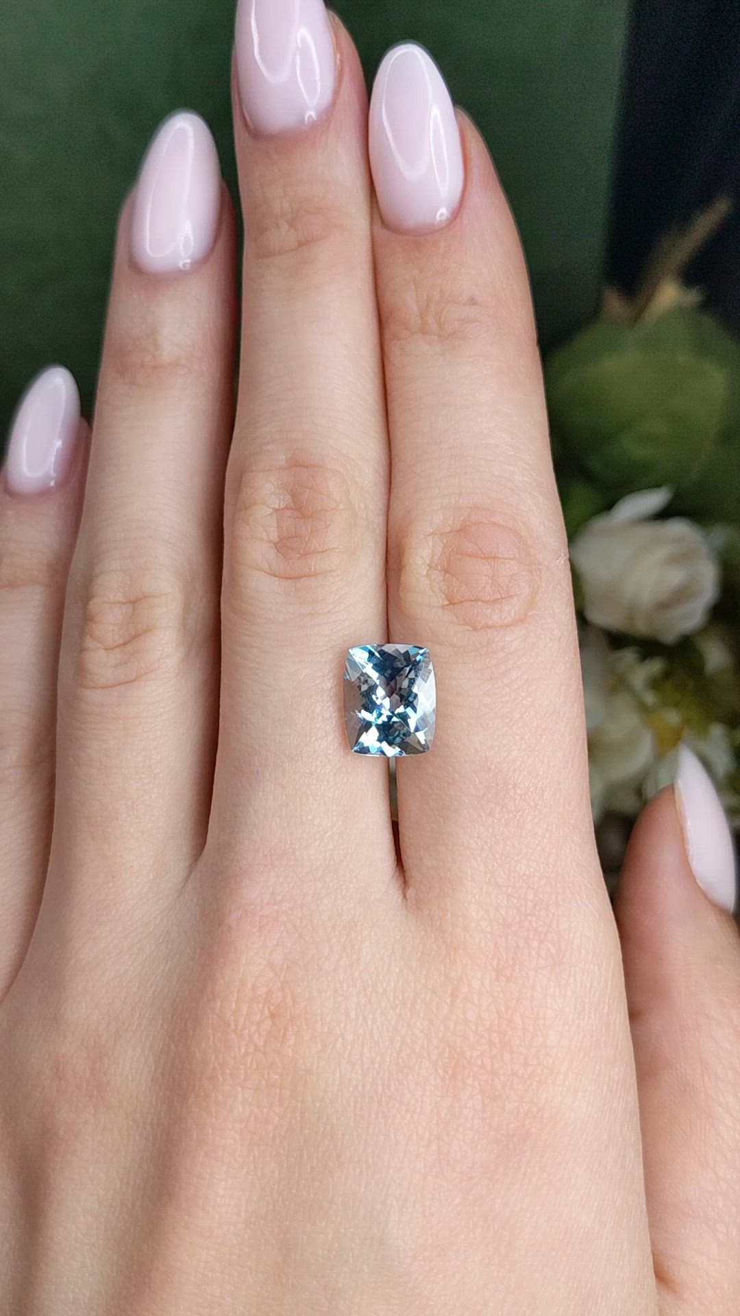3.89 Ct. Blue Aquamarine from Brazil Size Video