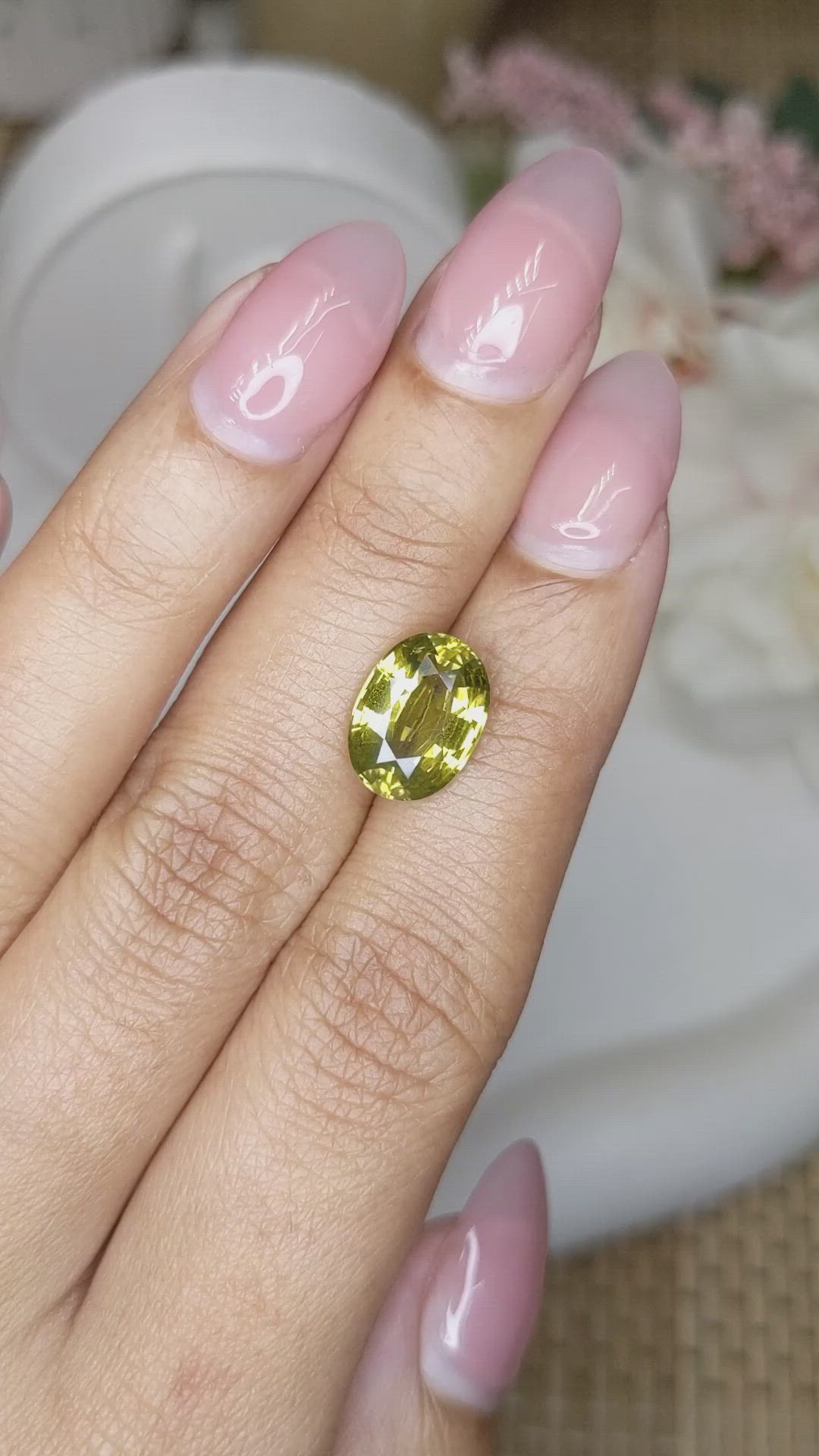 4.25 Ct. Greenish Yellow Chrysoberyl from Ceylon (Sri Lanka) Size Video