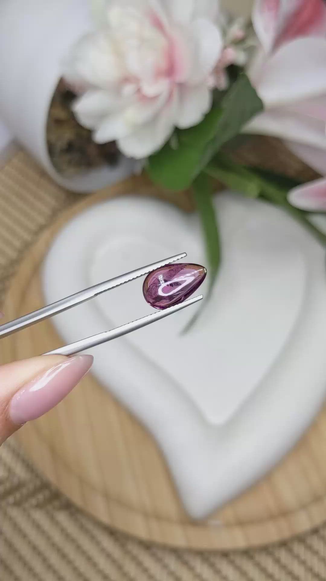 2.89 Ct. Pinkish Purple Cabochon Spinel from Ceylon (Sri Lanka) Size Video