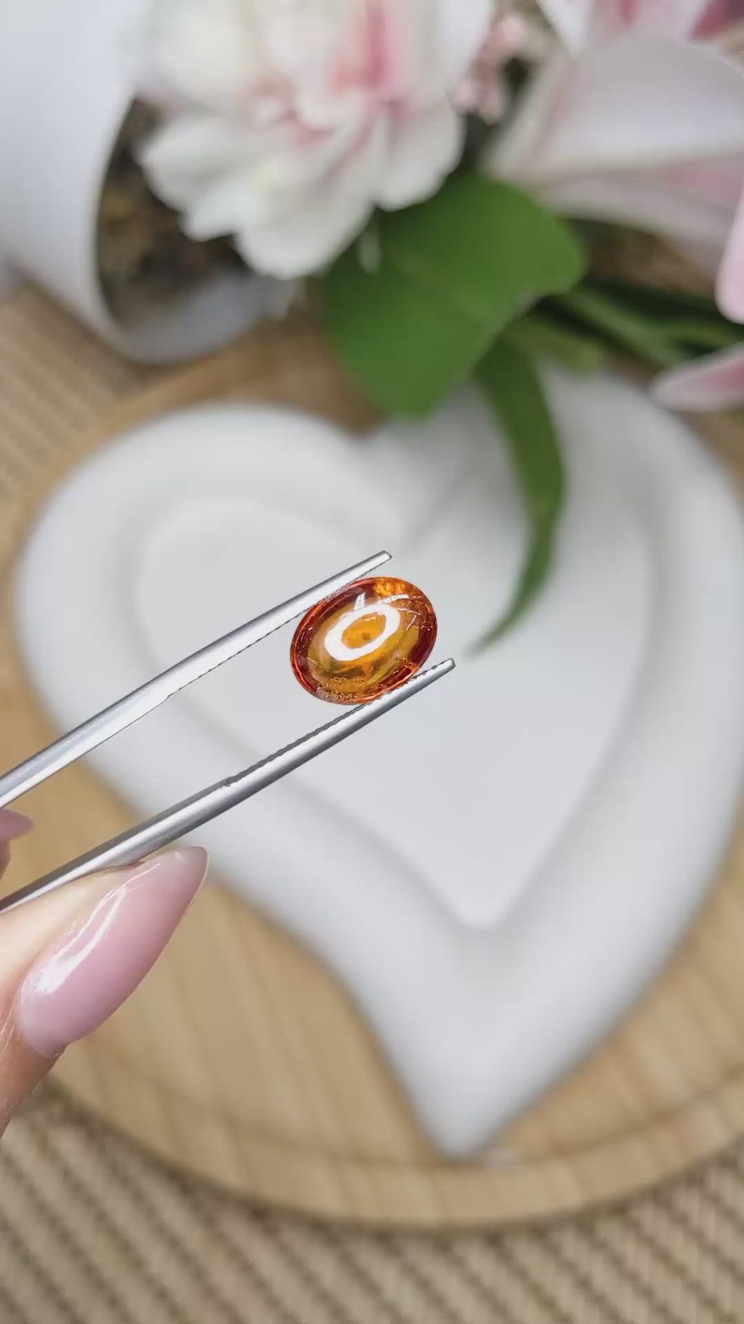 4.37 Ct. Reddish Orange Cabochon Hessonite Garnet from Madagascar Size Video