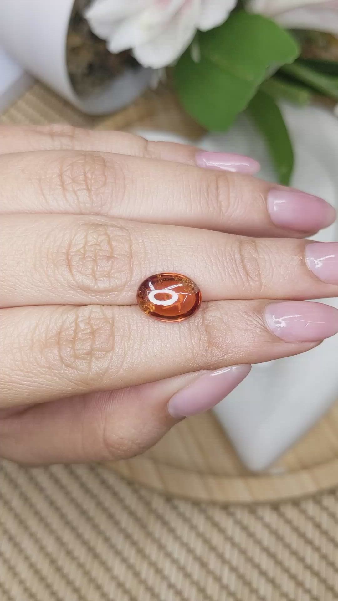 4.37 Ct. Reddish Orange Cabochon Hessonite Garnet from Madagascar Size Video