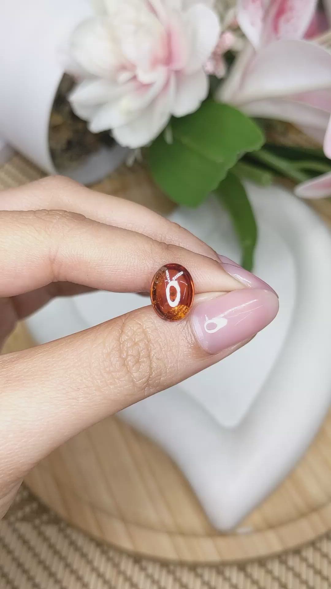 4.37 Ct. Reddish Orange Cabochon Hessonite Garnet from Madagascar Size Video