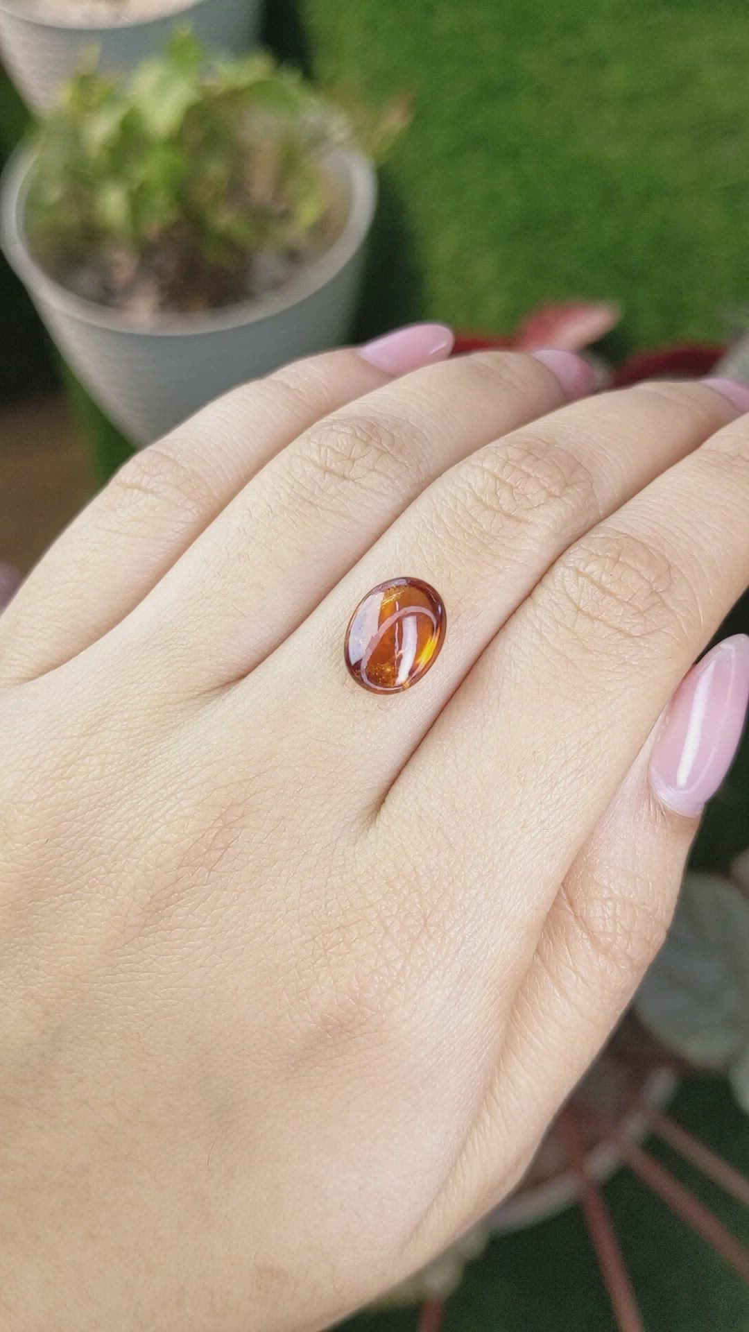 4.37 Ct. Reddish Orange Cabochon Hessonite Garnet from Madagascar Size Video