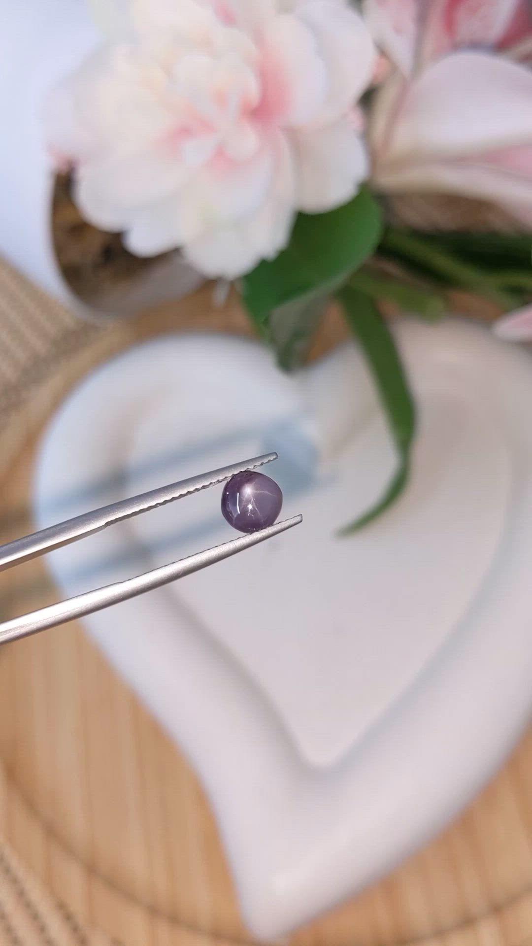 1.35 Ct. Purple Cabochon Star Spinel from Ceylon (Sri Lanka) Size Video