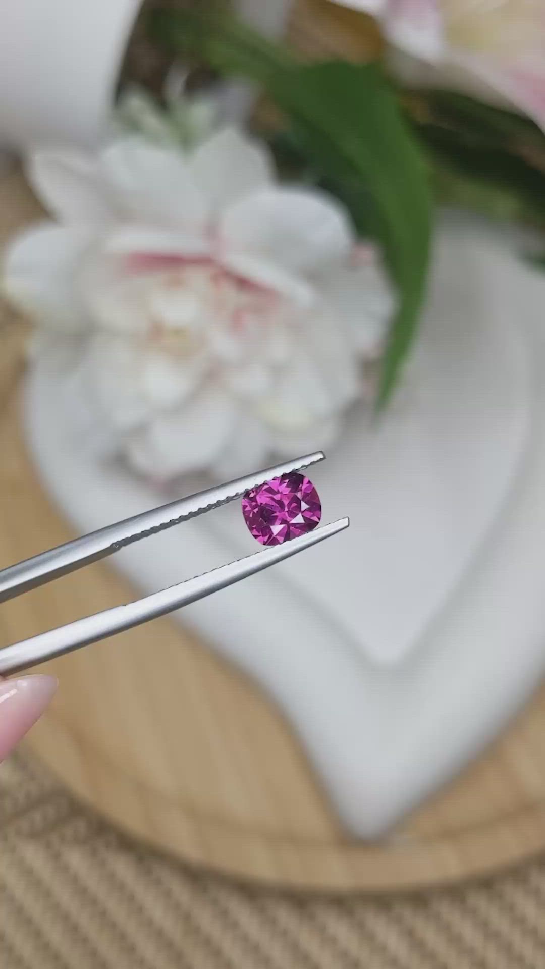 1.06 Ct. Pinkish Purple Rhodolite Garnet from Ceylon (Sri Lanka) Size Video