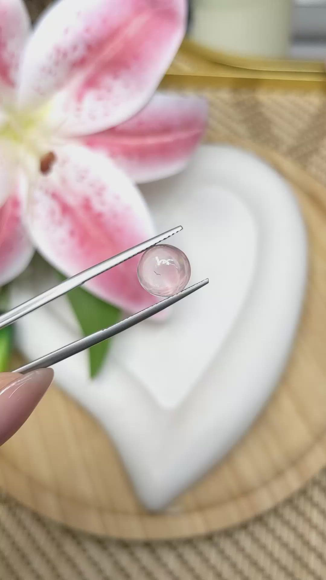 2.95 Ct. Pink Cabochon Rose Quartz from Ceylon (Sri Lanka) Size Video