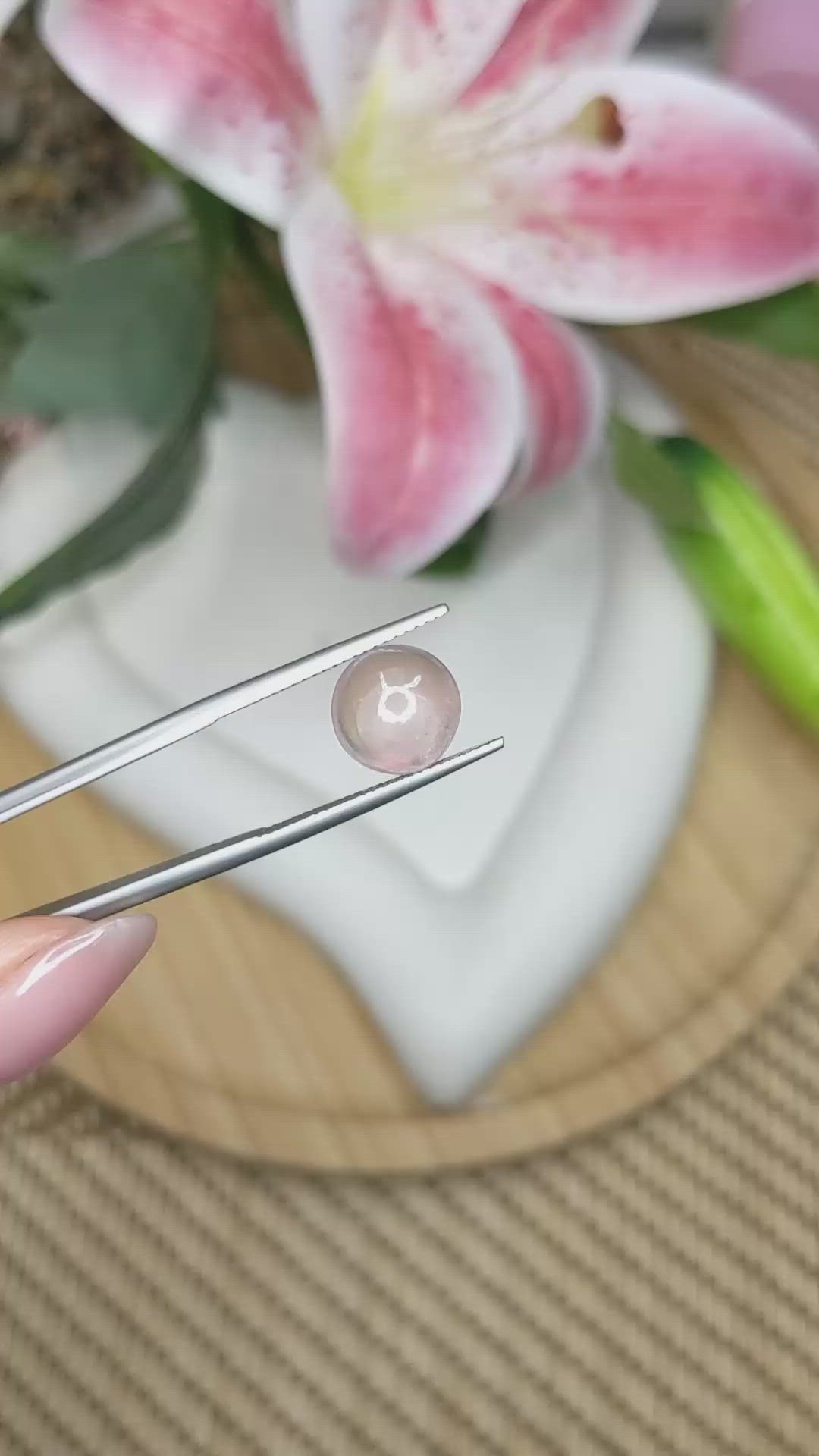 3.59 Ct. Pink Cabochon Rose Quartz from Ceylon (Sri Lanka) Size Video