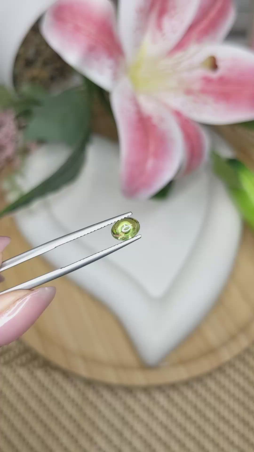 1.12 Ct. Green (Lime Green) Cabochon Peridot from Ceylon (Sri Lanka) Size Video