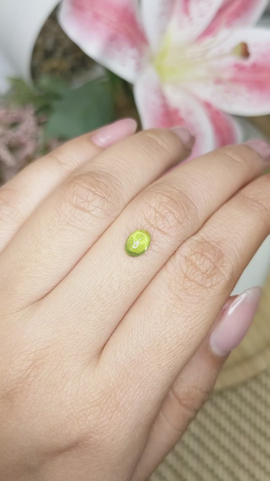 1.12 Ct. Green (Lime Green) Cabochon Peridot from Ceylon (Sri Lanka) Size Video