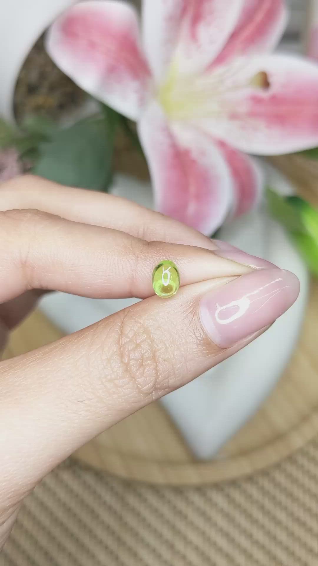 1.12 Ct. Green (Lime Green) Cabochon Peridot from Ceylon (Sri Lanka) Size Video