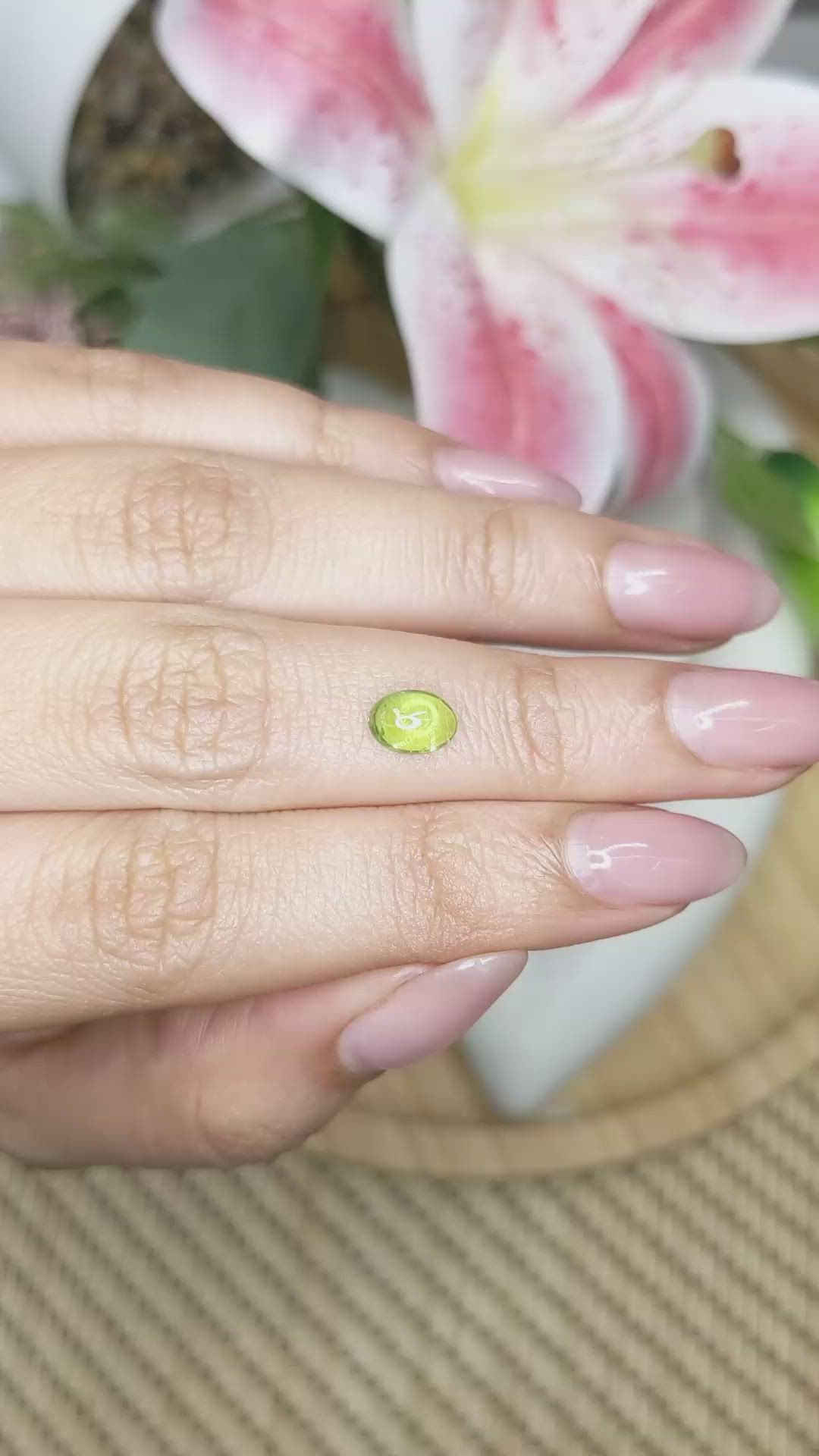 1.12 Ct. Green (Lime Green) Cabochon Peridot from Ceylon (Sri Lanka) Size Video