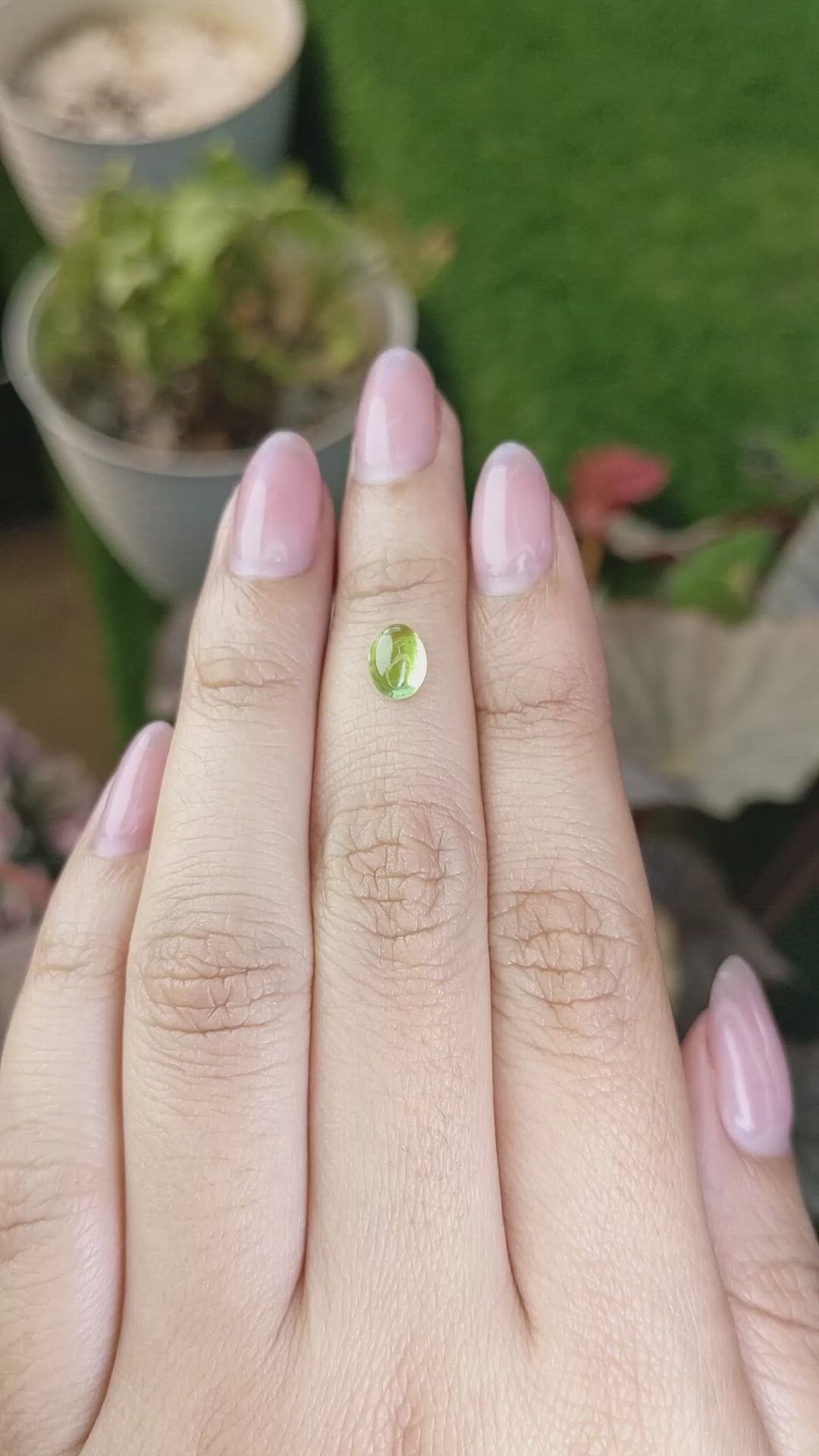 1.18 Ct. Green (Lime Green) Cabochon Peridot from Ceylon (Sri Lanka) Size Video