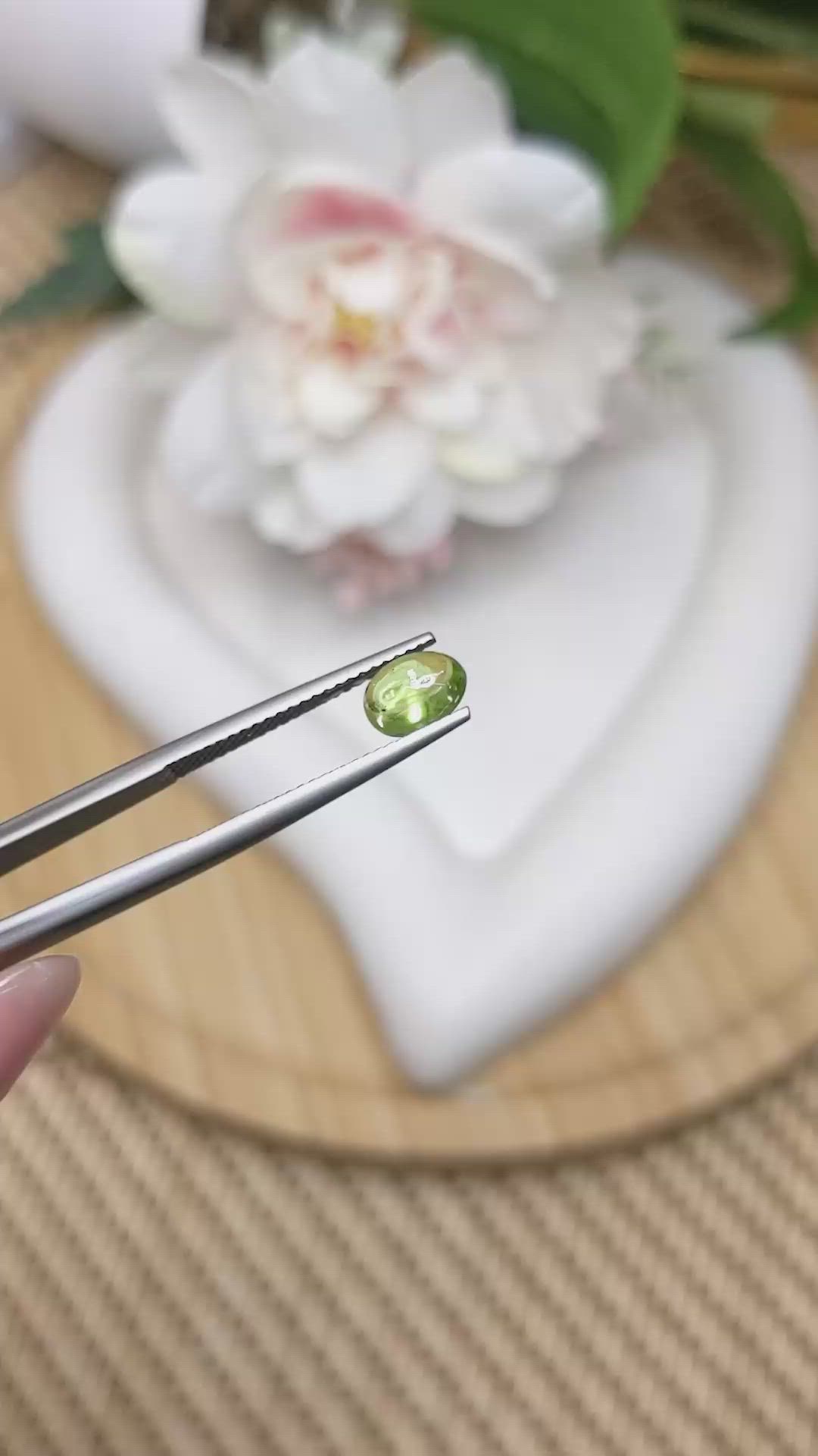1.18 Ct. Green (Lime Green) Cabochon Peridot from Ceylon (Sri Lanka) Size Video