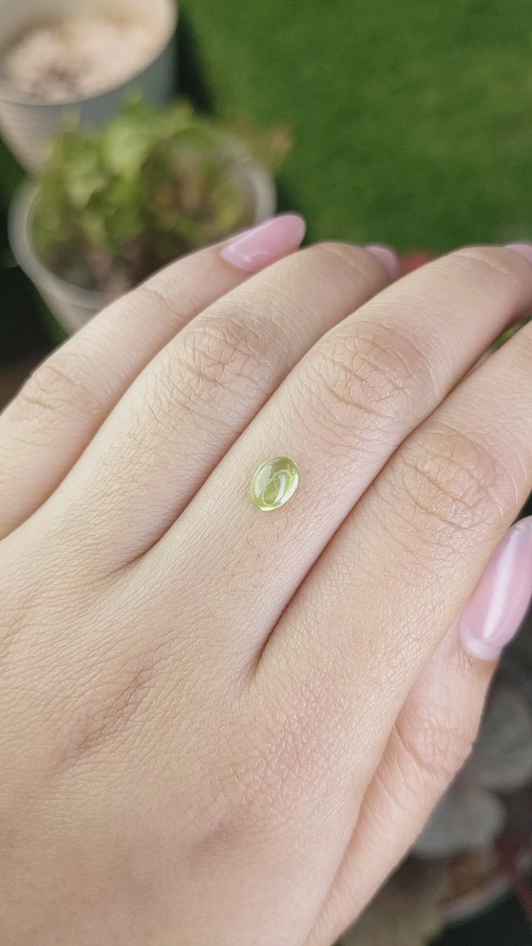 0.74 Ct. Green (Lime Green) Cabochon Peridot from Ceylon (Sri Lanka) Size Video