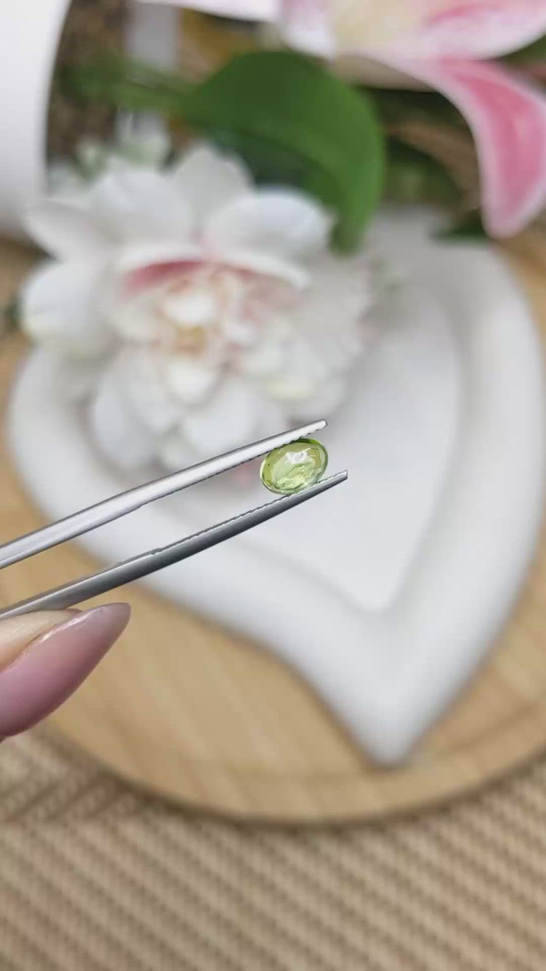 0.74 Ct. Green (Lime Green) Cabochon Peridot from Ceylon (Sri Lanka) Size Video