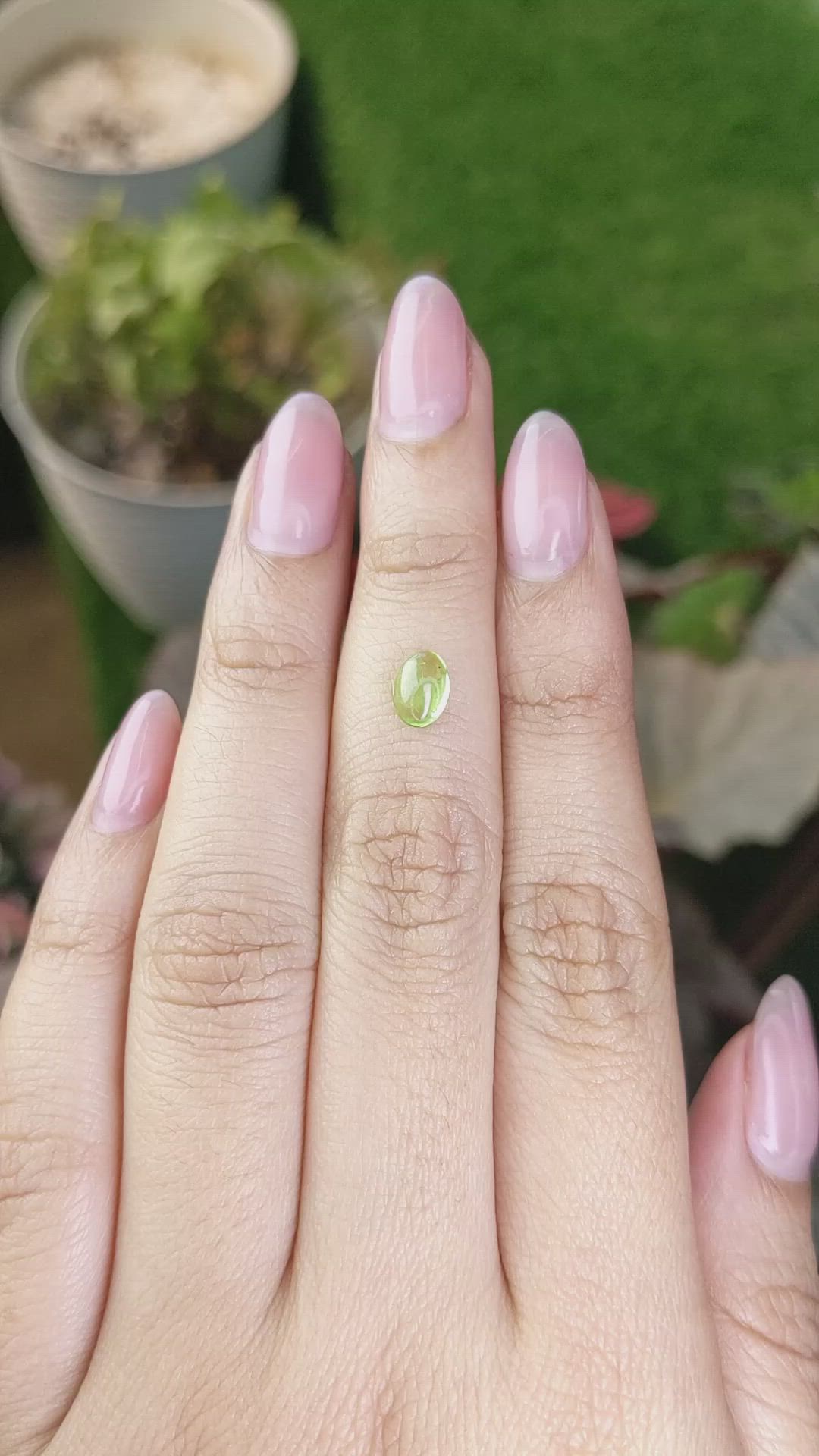 0.74 Ct. Green (Lime Green) Cabochon Peridot from Ceylon (Sri Lanka) Size Video