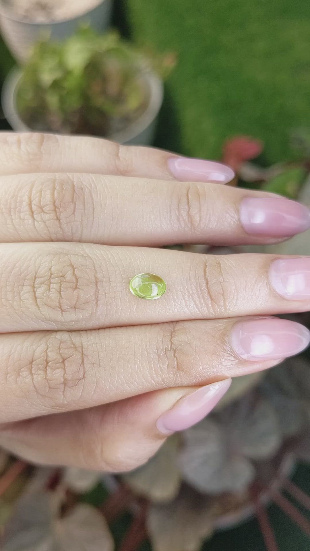 0.74 Ct. Green (Lime Green) Cabochon Peridot from Ceylon (Sri Lanka) Size Video