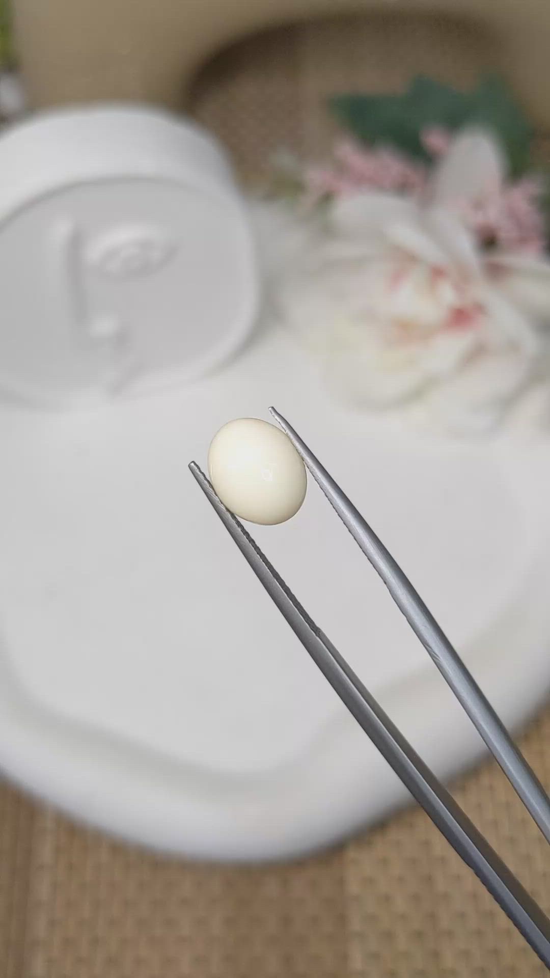 2.37 Ct. Salmon and White Cabochon Coral from Italy Size Video