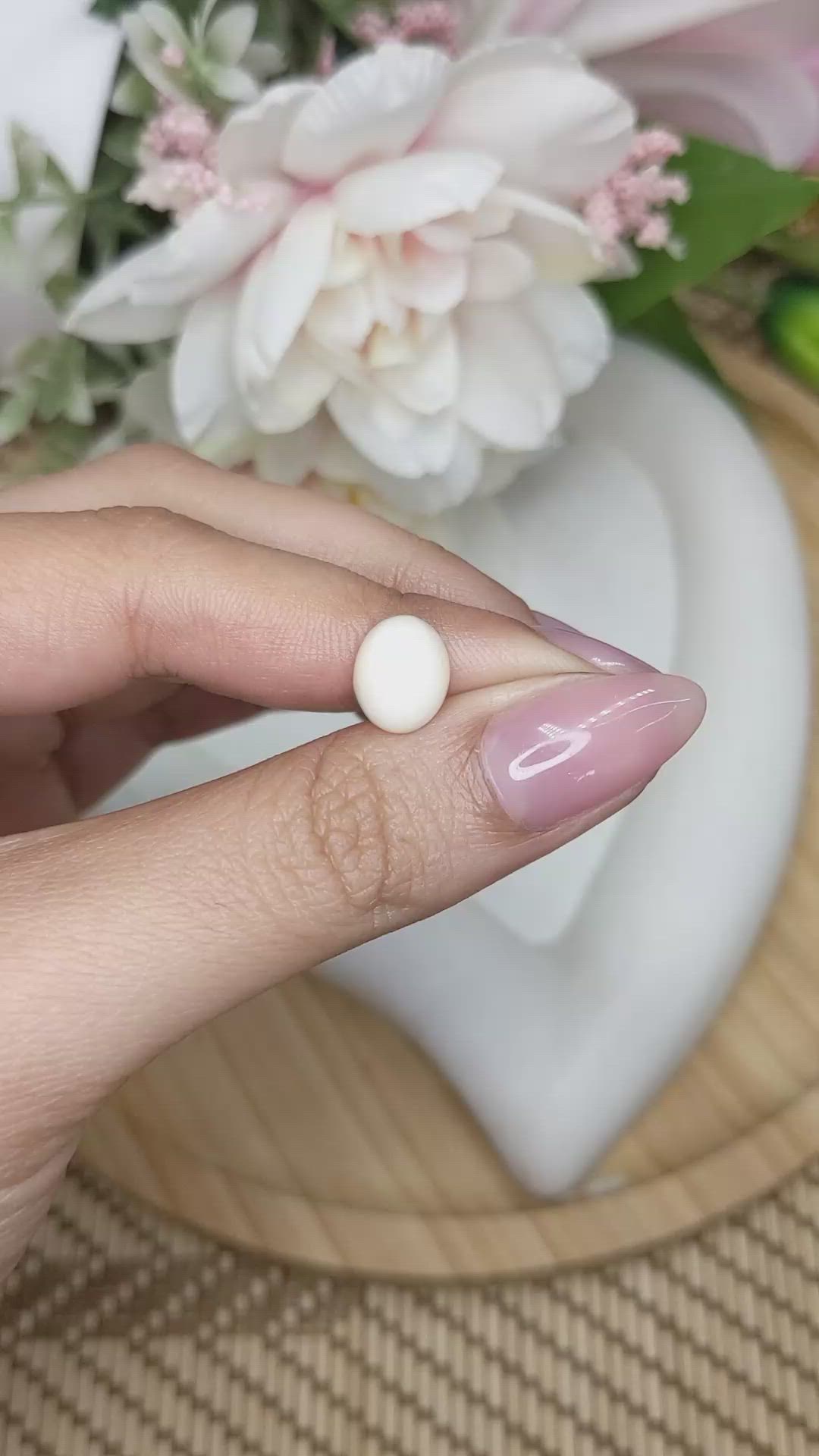 2.63 Ct. Salmon and White Cabochon Coral from Italy Size Video