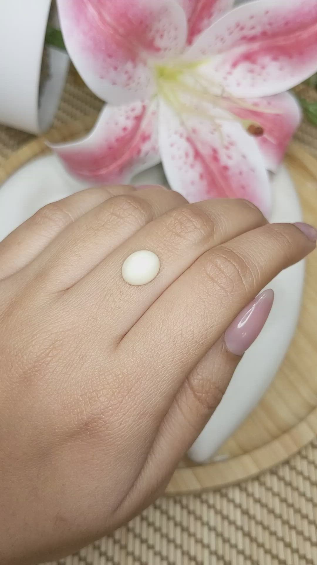 2.63 Ct. Salmon and White Cabochon Coral from Italy Size Video