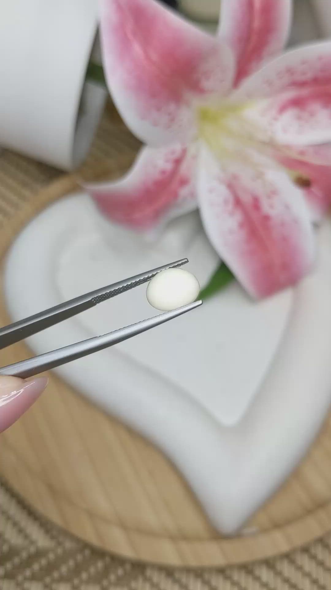 2.63 Ct. Salmon and White Cabochon Coral from Italy Size Video