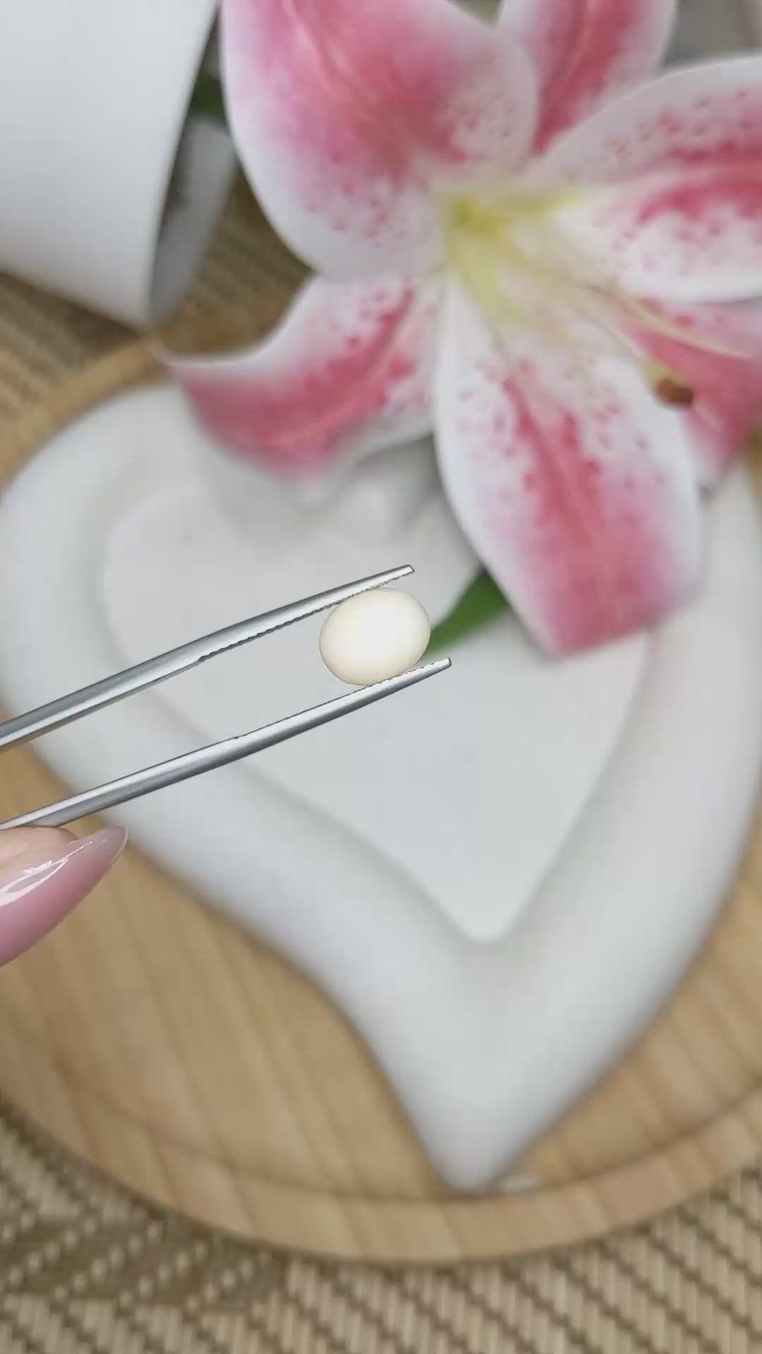 2.07 Ct. Salmon and White Cabochon Coral from Italy Size Video