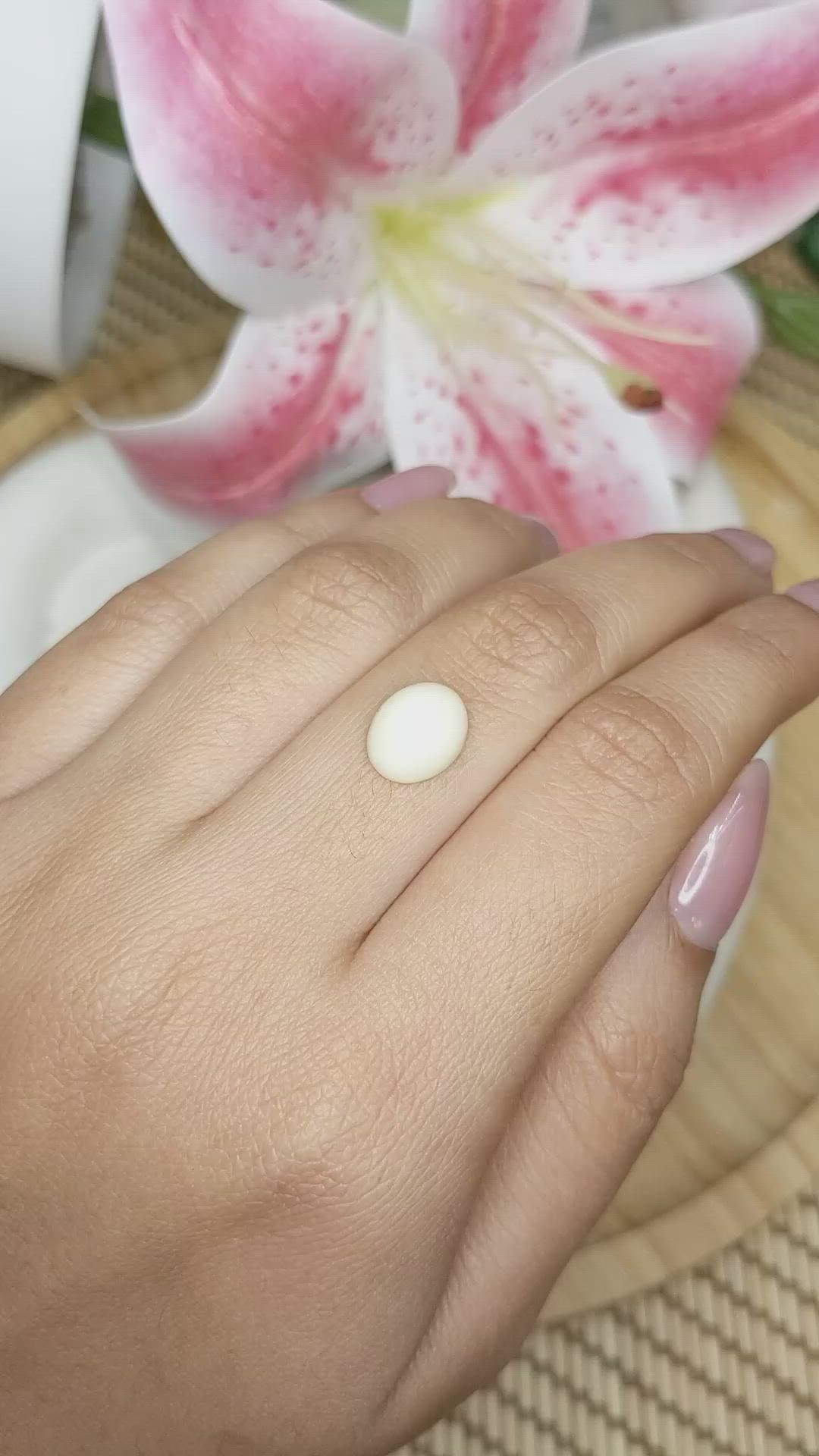 2.79 Ct. Salmon and White Cabochon Coral from Italy Size Video