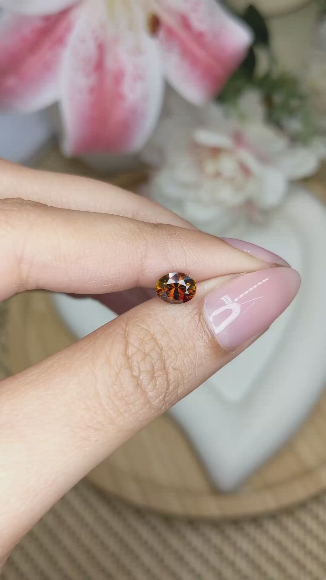0.85 Ct. Brownish Orange Zircon from Ceylon (Sri Lanka) Size Video