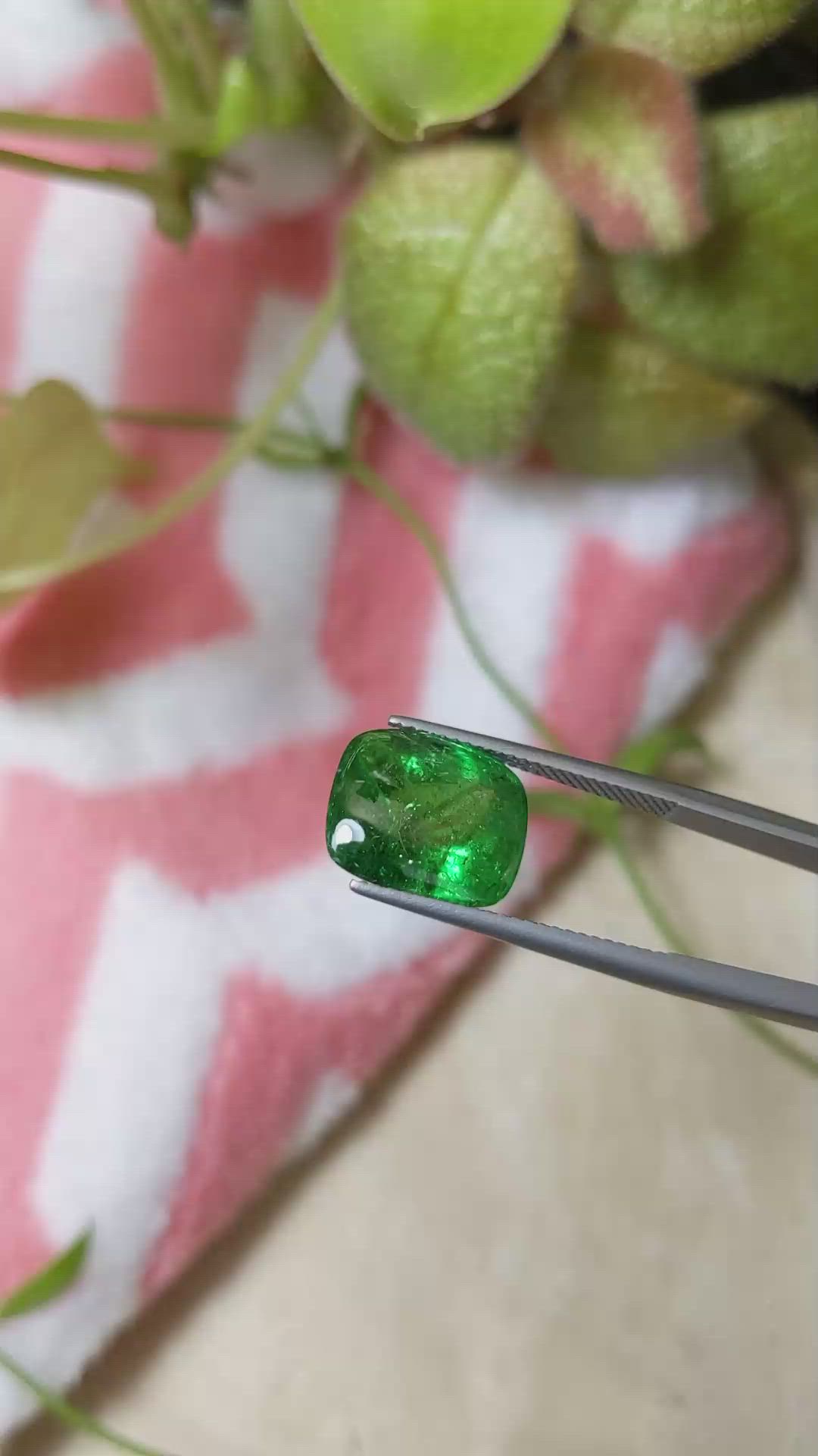 9.80 Ct. Cabochon Tsavorite Garnet from Tanzania Size Video