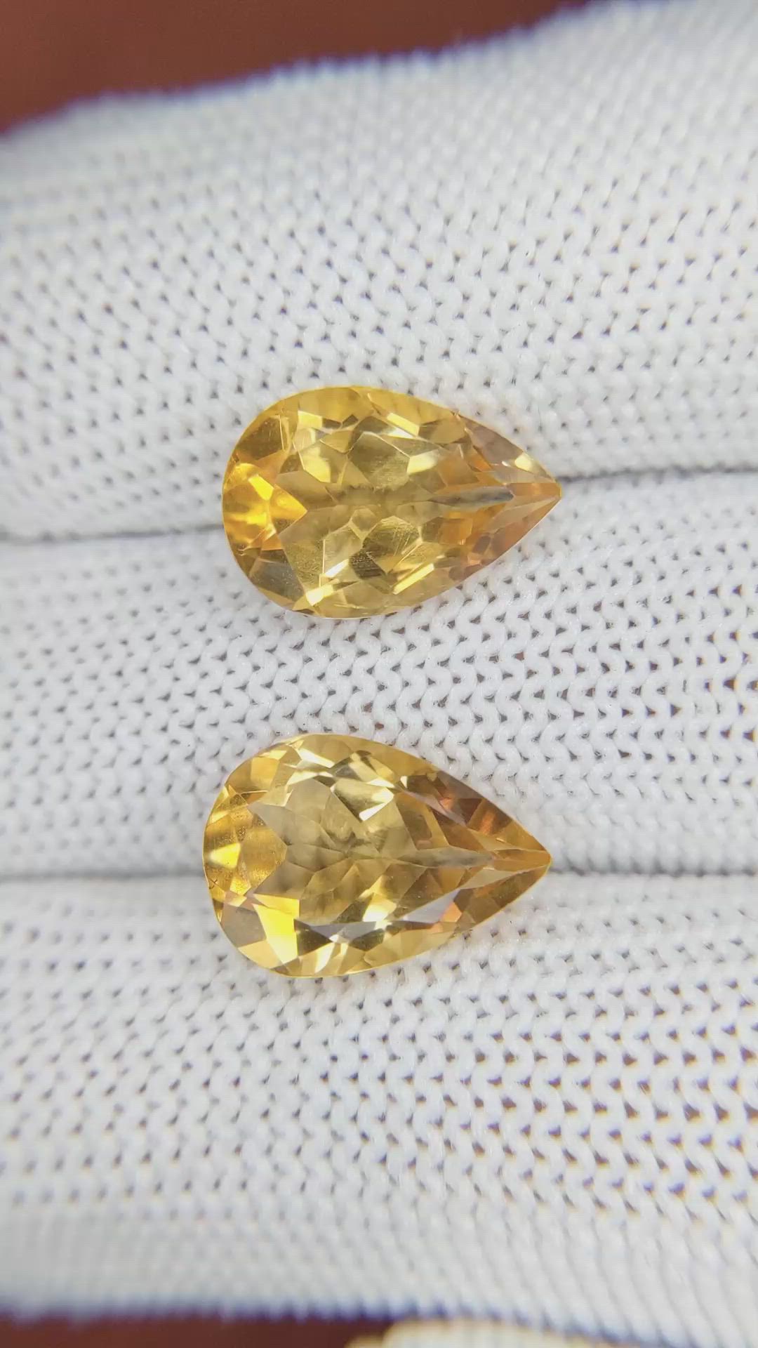 7.12 Ct.Tw.Total Carat Weight Citrine Pair from Brazil Size Video