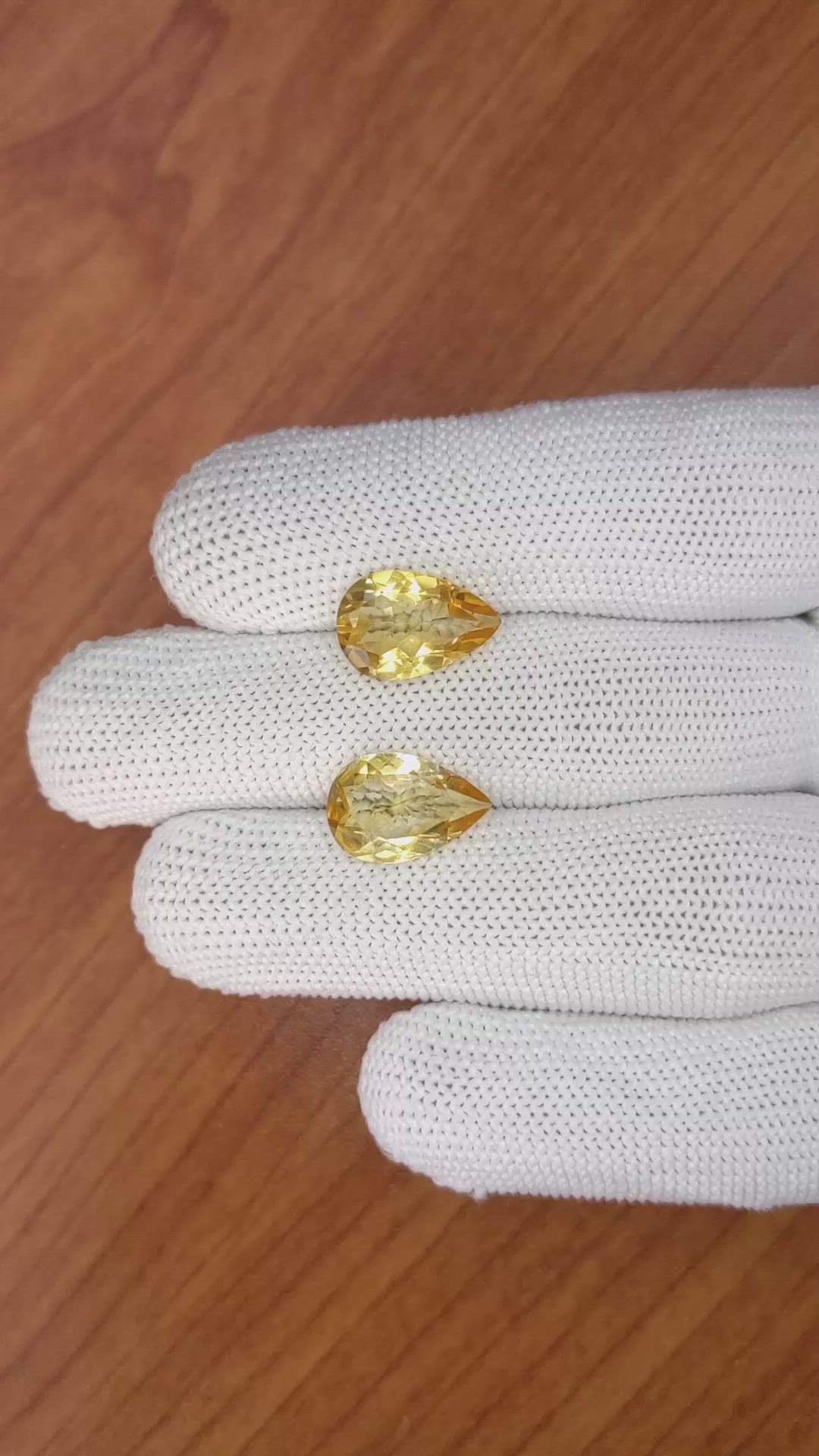 6.38 Ct.Tw.Total Carat Weight Citrine Pair from Brazil Size Video