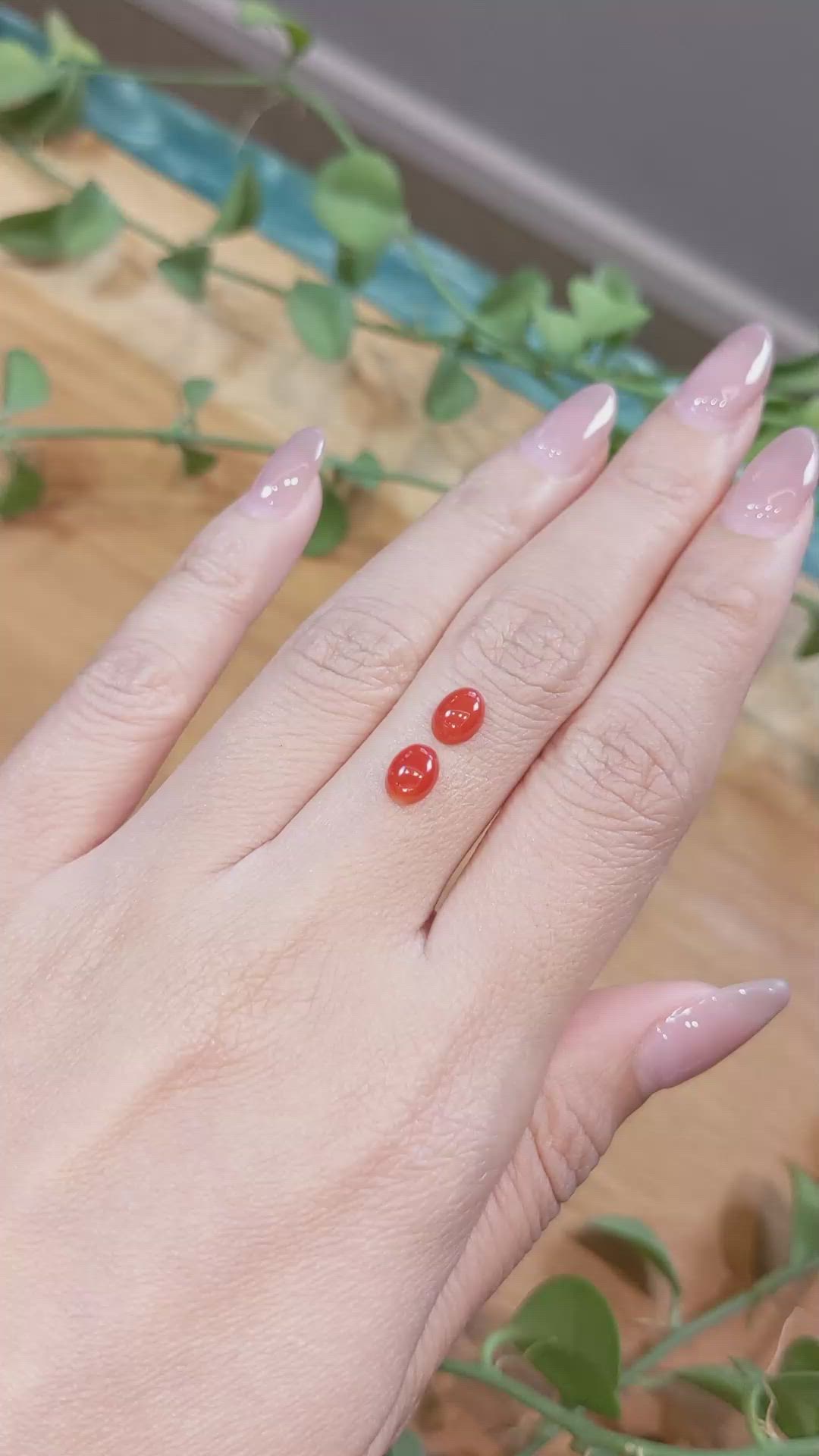 1.34&nbsp;Ct.Tw.Total Carat Weight Cabochon Coral Pair from Italy Size Video