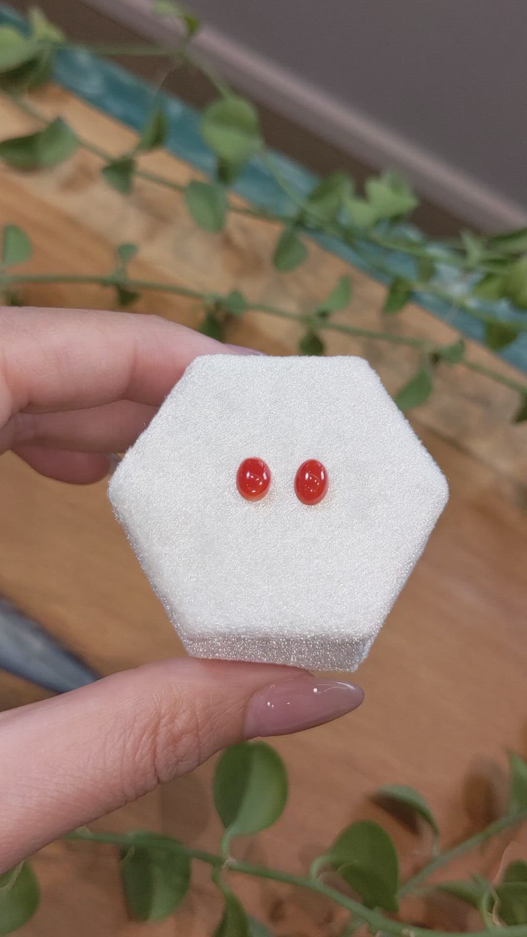 1.34&nbsp;Ct.Tw.Total Carat Weight Cabochon Coral Pair from Italy Size Video